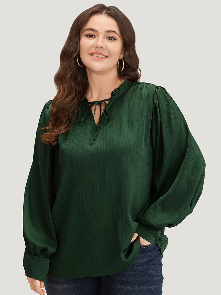 Anti-Wrinkle Solid Knot Neck Gathered Lantern Sleeve Blouse sold by Bloomchic product image thumbnail 2