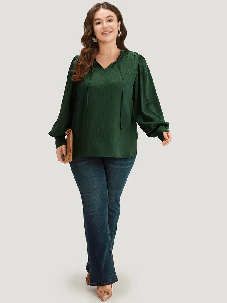 Anti-Wrinkle Solid Knot Neck Gathered Lantern Sleeve Blouse sold by Bloomchic product image thumbnail 3