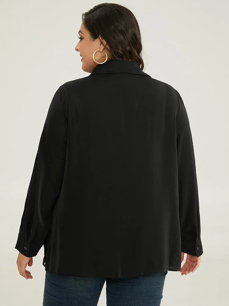 Anti-Wrinkle Plain Button Through Shirt Collar Tab Sleeve Blouse sold by Bloomchic product image thumbnail 4