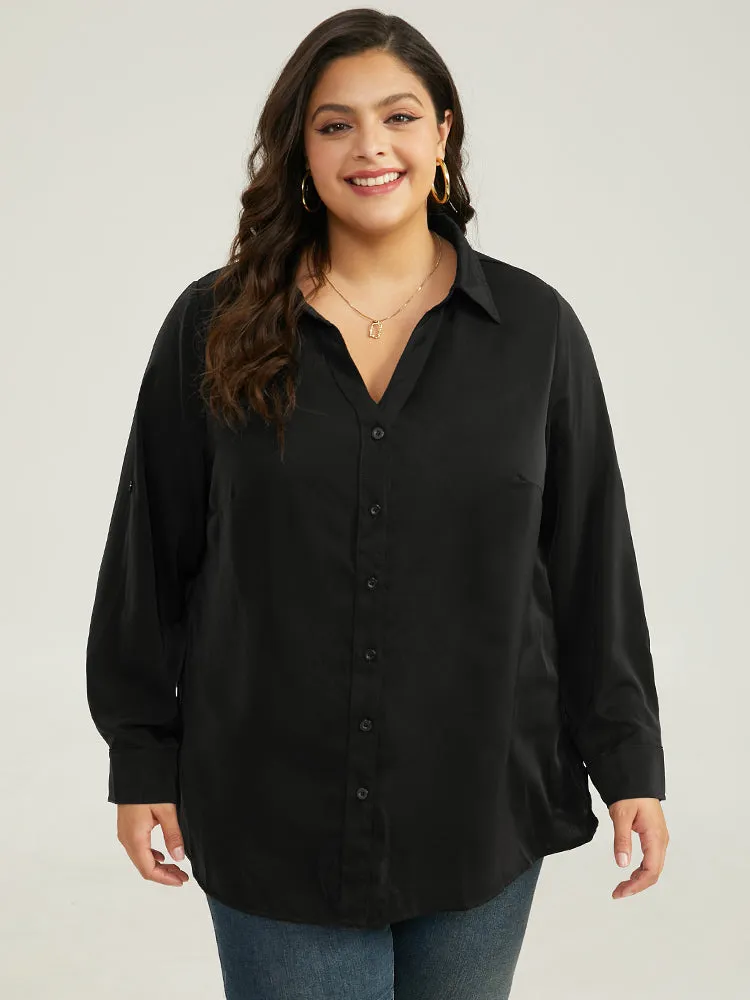 Anti-Wrinkle Plain Button Through Shirt Collar Tab Sleeve Blouse sold by Bloomchic product image thumbnail 2