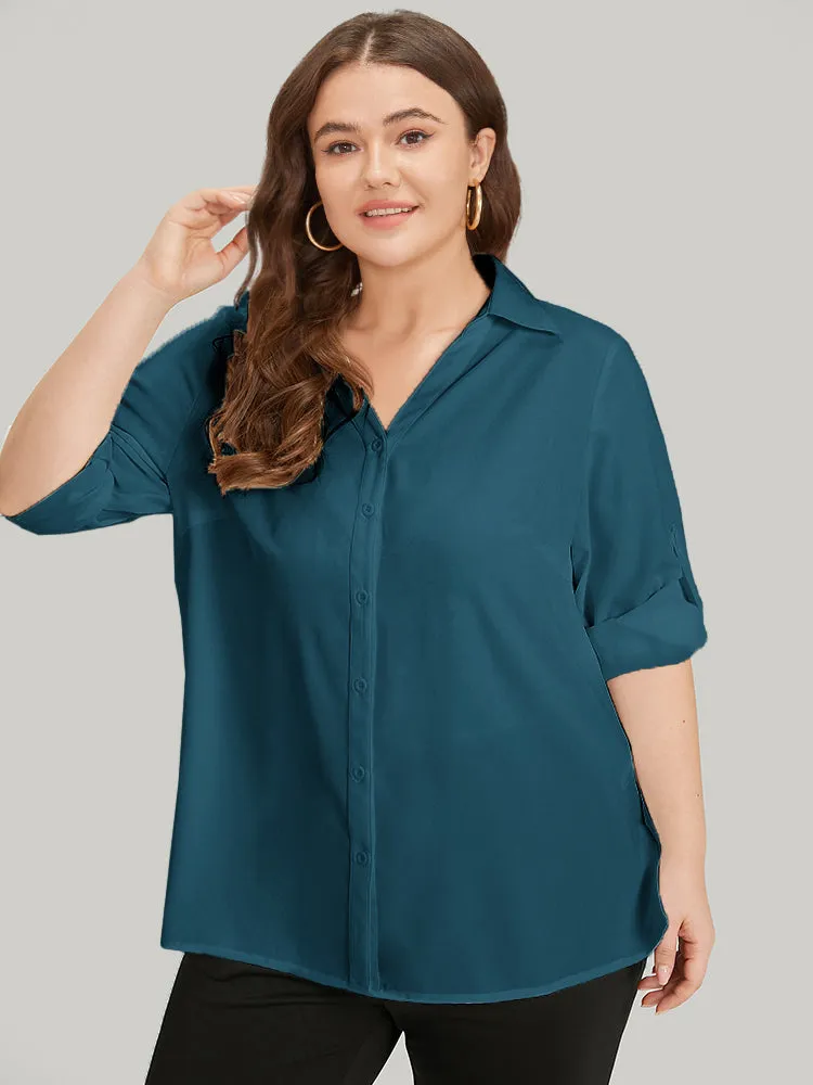 Anti-Wrinkle Plain Button Through Shirt Collar Tab Sleeve Blouse sold by Bloomchic product image thumbnail 5