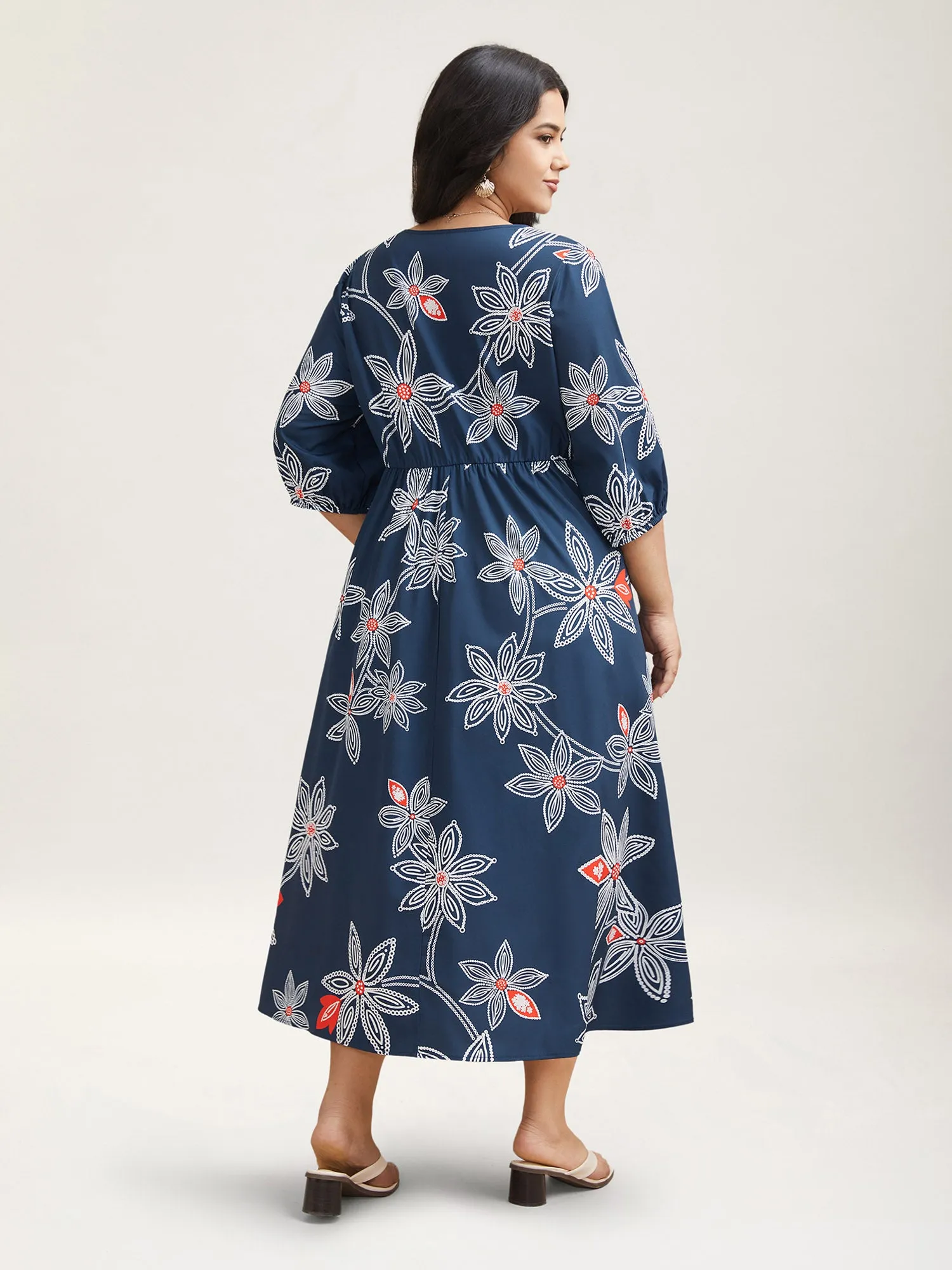 Boho Floral Arc Neck Waist-Cinched Dress sold by Bloomchic product image thumbnail 4