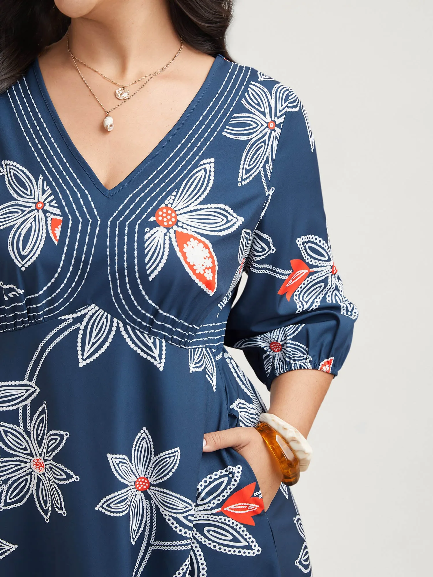 Boho Floral Arc Neck Waist-Cinched Dress sold by Bloomchic product image thumbnail 2