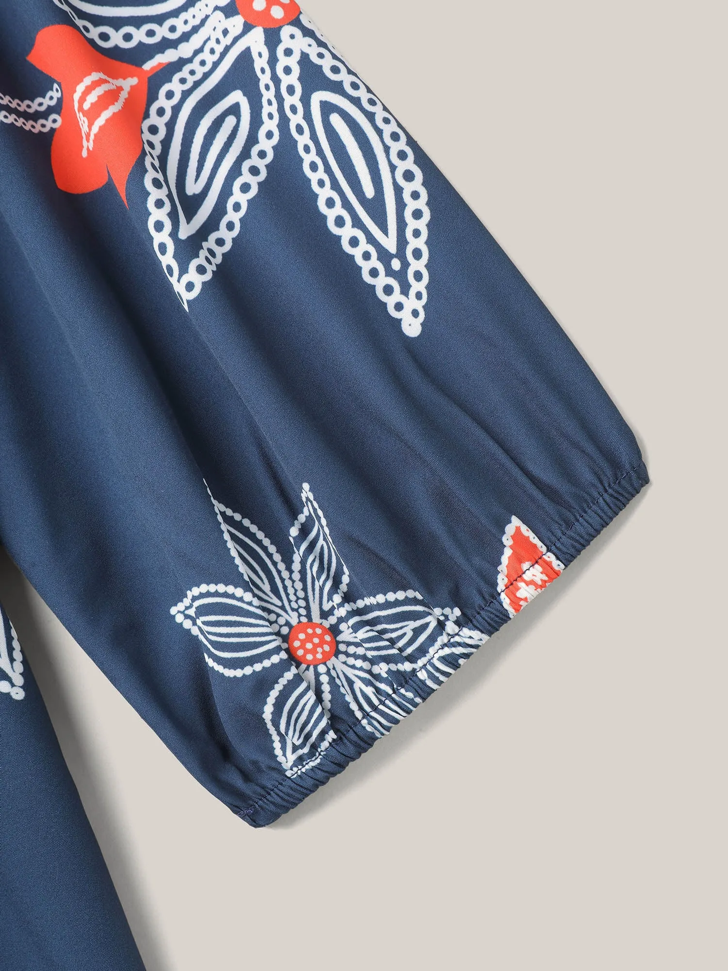 Boho Floral Arc Neck Waist-Cinched Dress sold by Bloomchic product image thumbnail 5