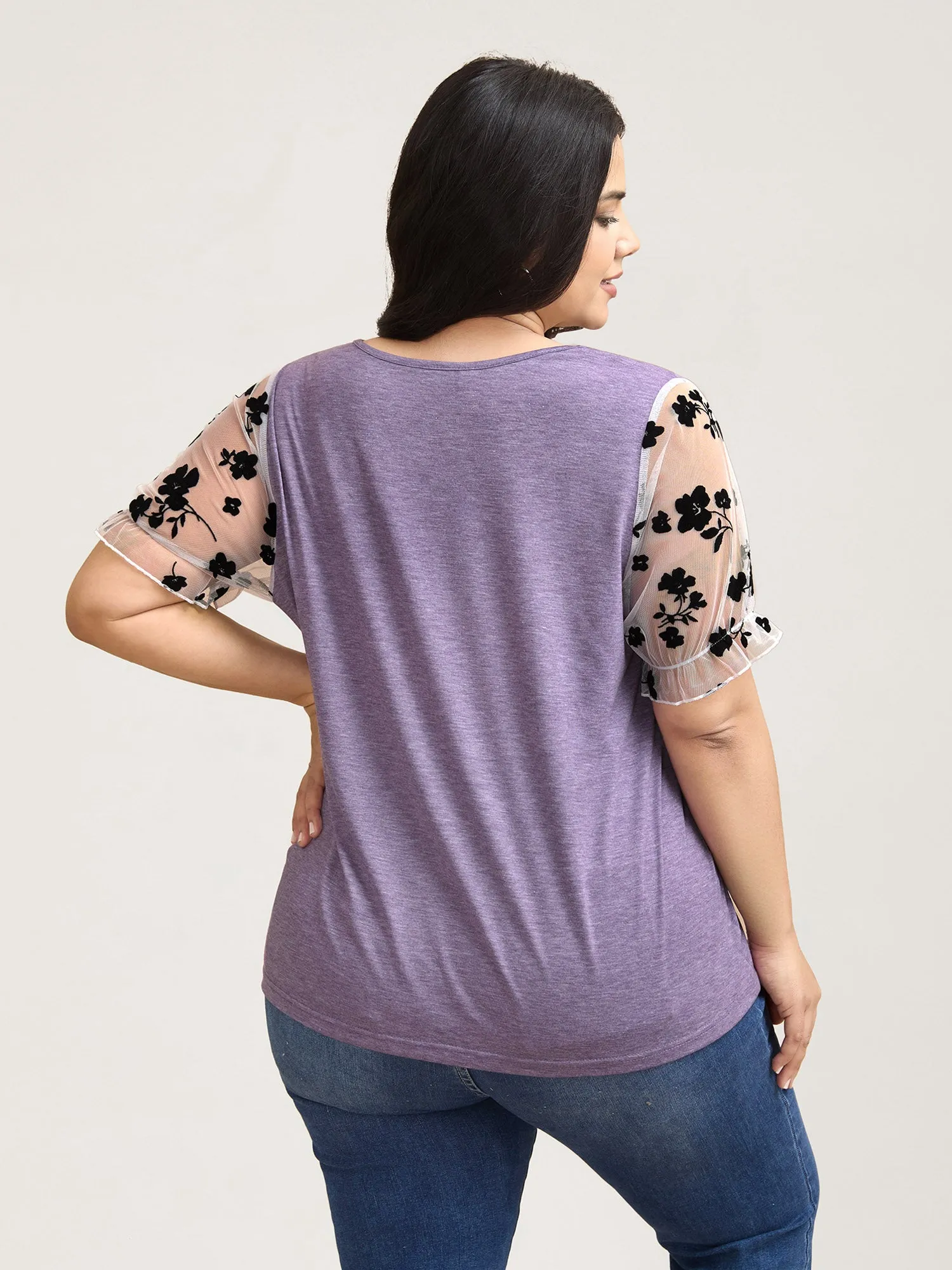 Mixed Material Sheer Sleeve T-Shirt sold by Bloomchic product image thumbnail 3