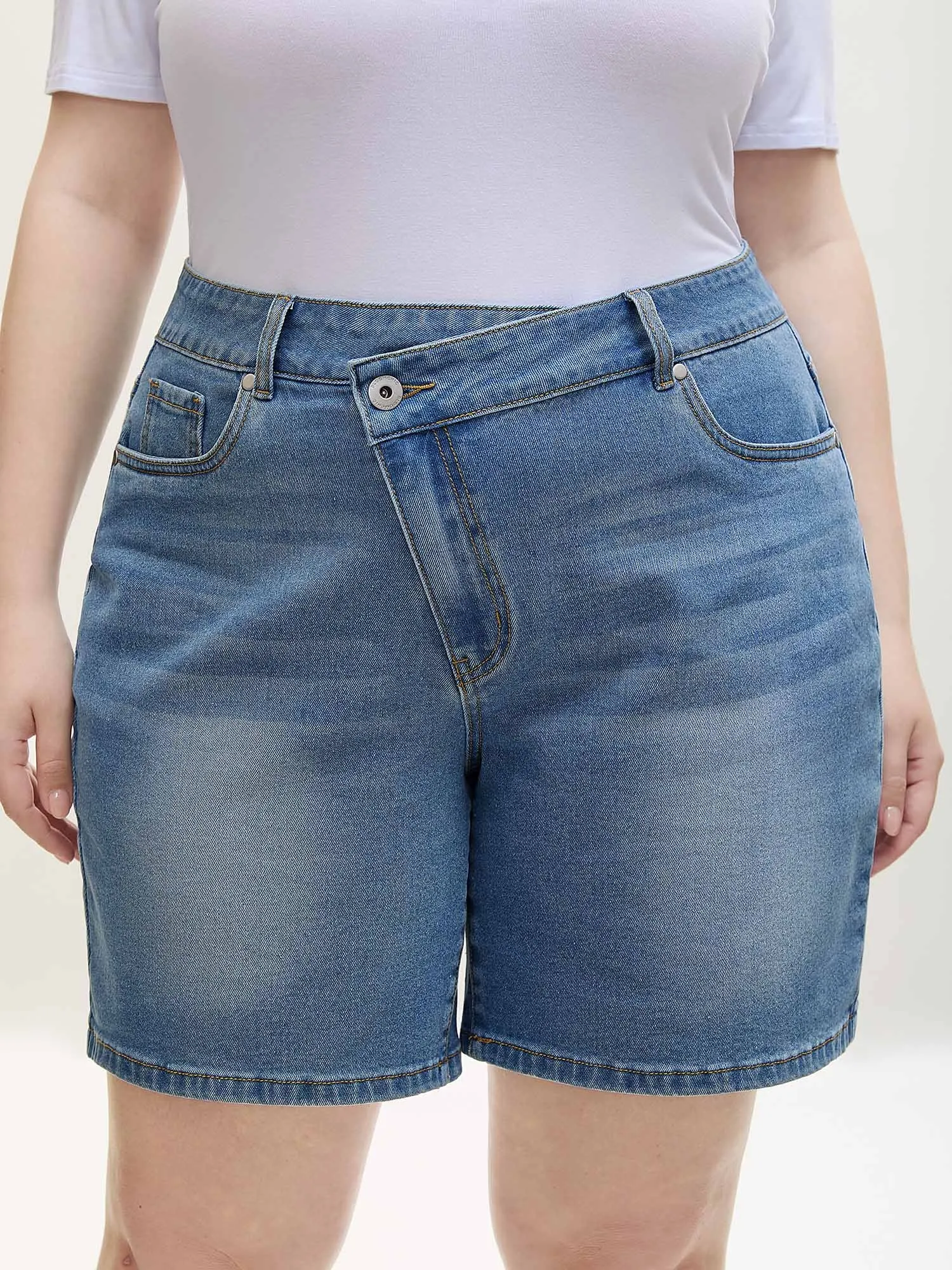Overlap Whiskered Wash Straight Denim Shorts sold by Bloomchic product image thumbnail 3