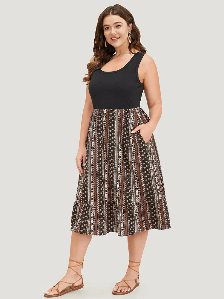 Supersoft Essentials Bandana Print Patchwork Pocket Ruffle Hem Tank Dress sold by Bloomchic product image thumbnail 4