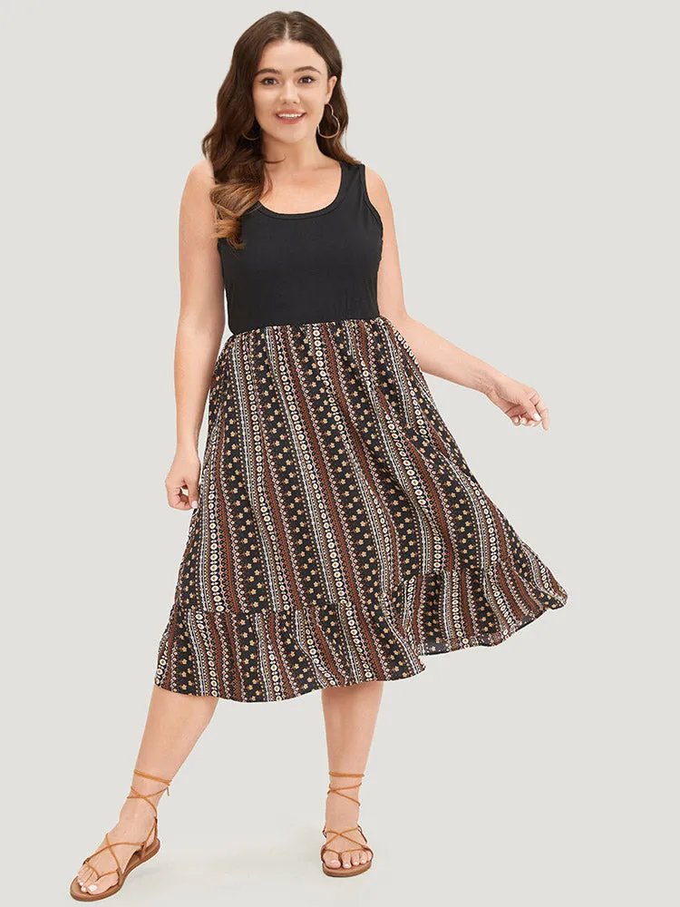 Supersoft Essentials Bandana Print Patchwork Pocket Ruffle Hem Tank Dress sold by Bloomchic product image thumbnail 3