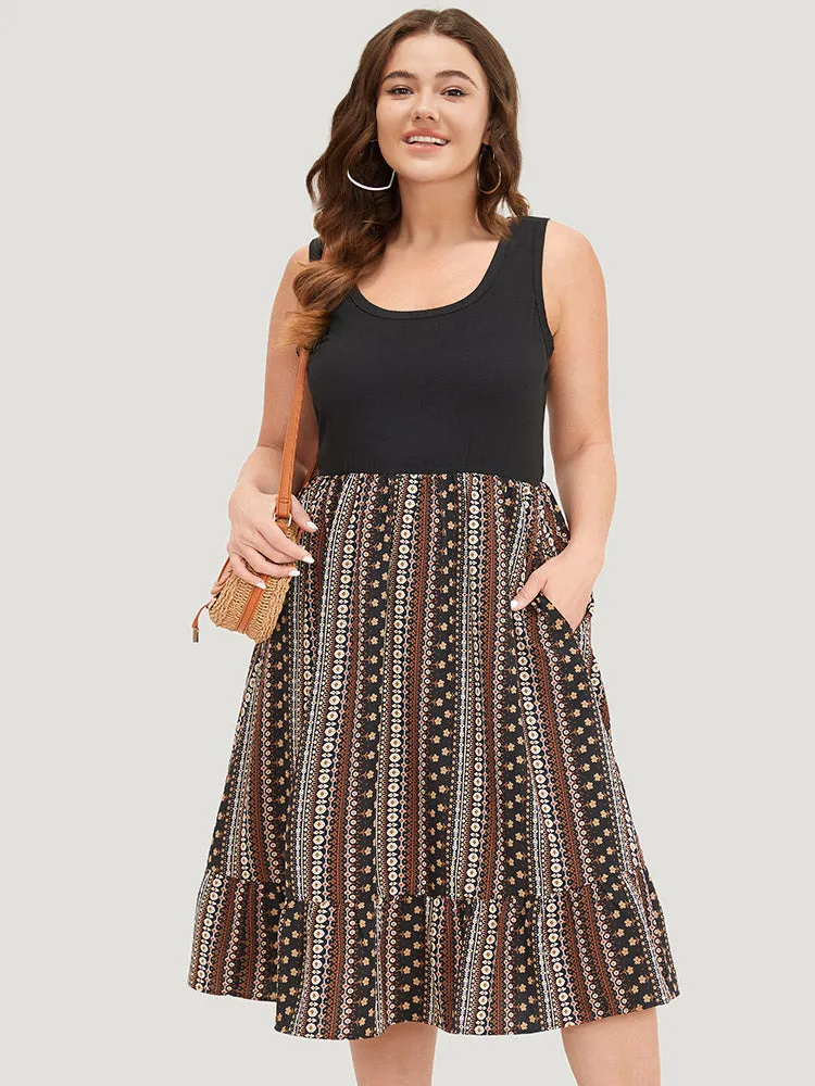 Supersoft Essentials Bandana Print Patchwork Pocket Ruffle Hem Tank Dress sold by Bloomchic