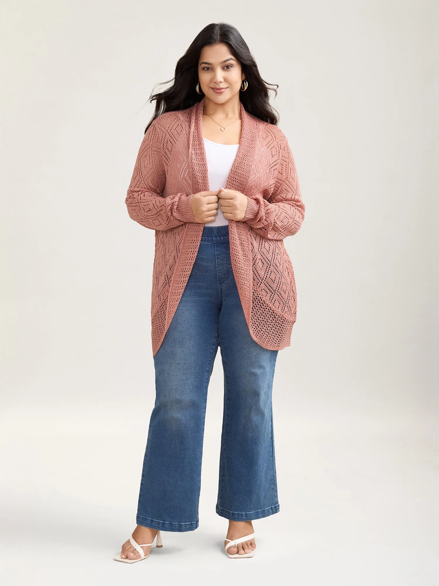 Textured Cut-Out Arc Hem Knit Cardigan sold by Bloomchic product image thumbnail 3