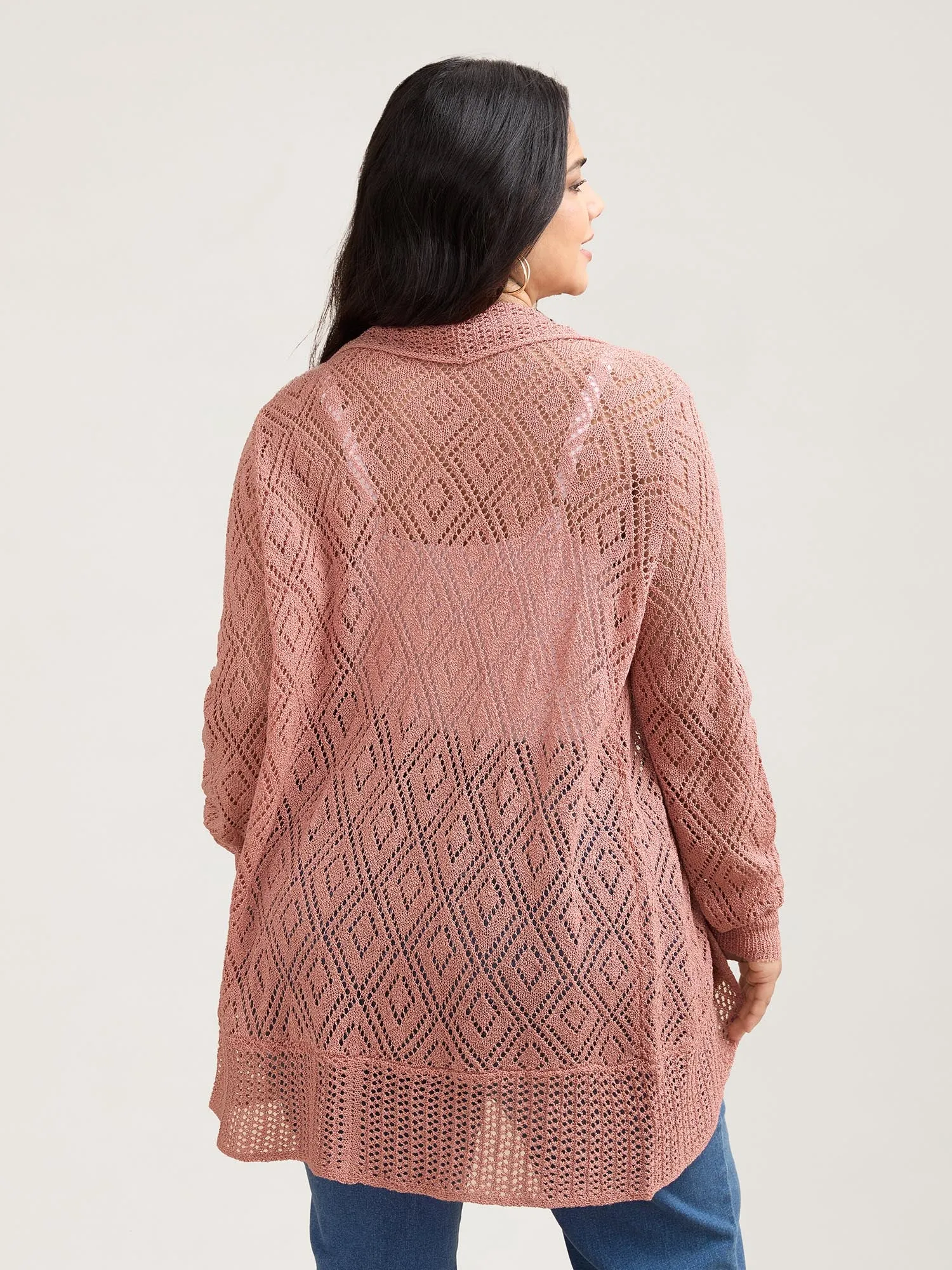 Textured Cut-Out Arc Hem Knit Cardigan sold by Bloomchic product image thumbnail 2