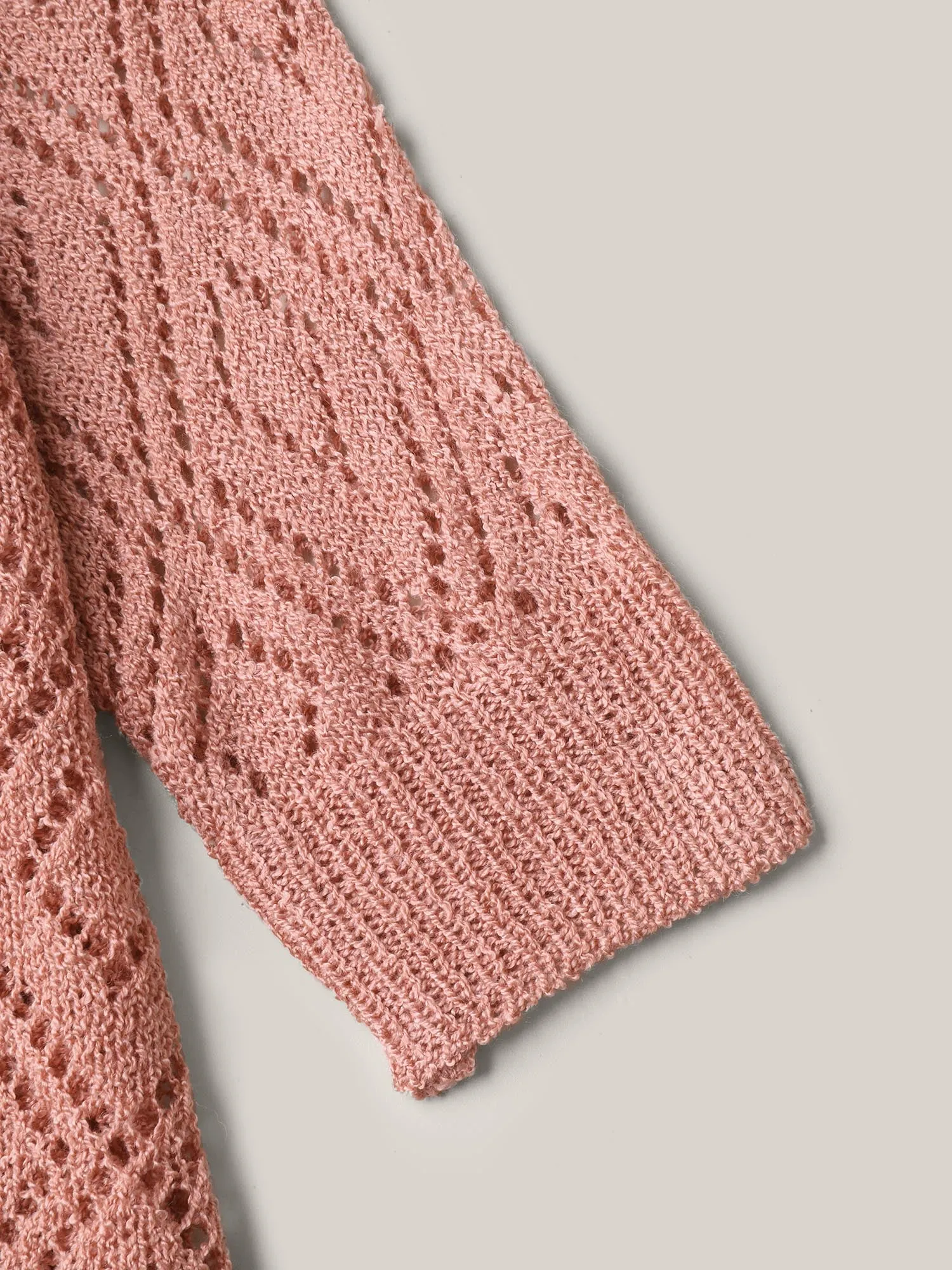 Textured Cut-Out Arc Hem Knit Cardigan sold by Bloomchic product image thumbnail 5