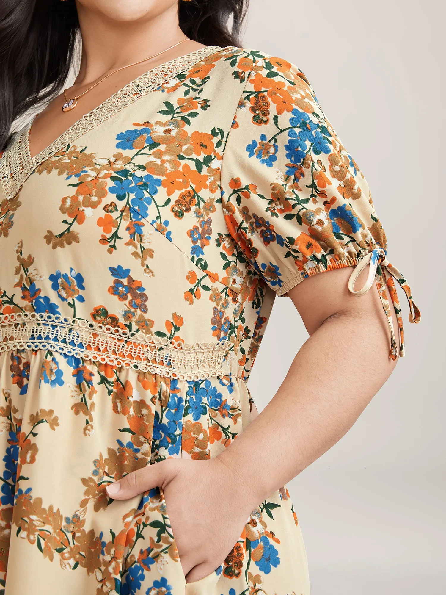 Floral Pring Lace Detail Tied Midi Dress sold by Bloomchic product image thumbnail 2