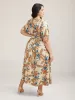 Floral Pring Lace Detail Tied Midi Dress sold by Bloomchic