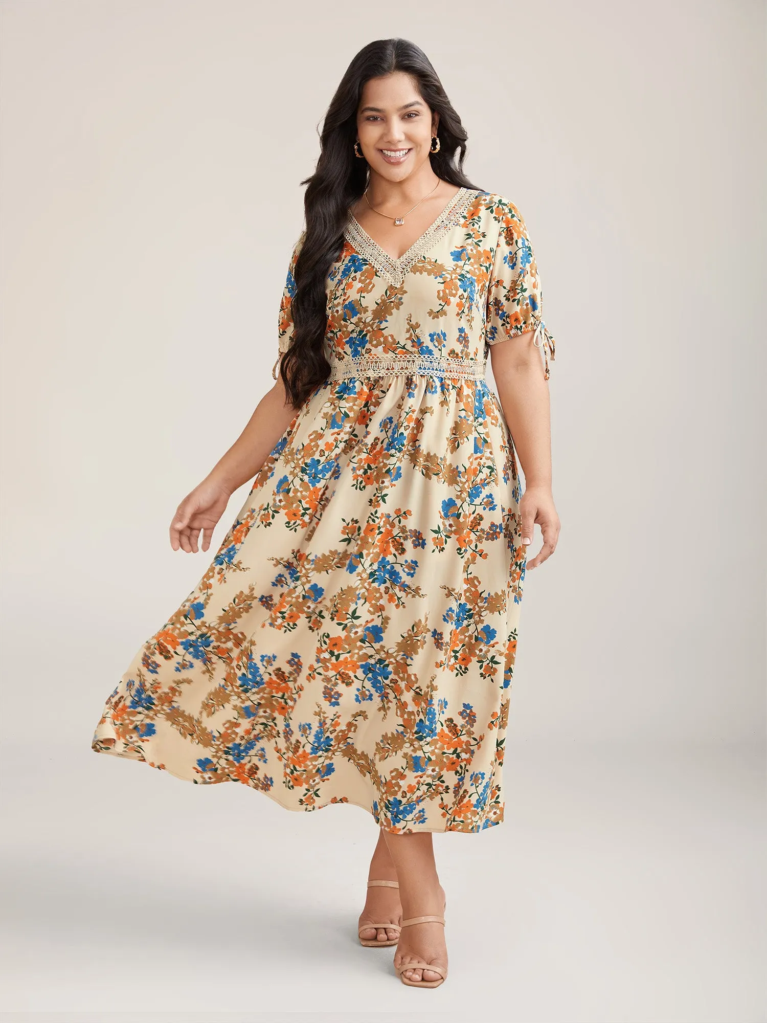 Floral Pring Lace Detail Tied Midi Dress sold by Bloomchic product image thumbnail 3