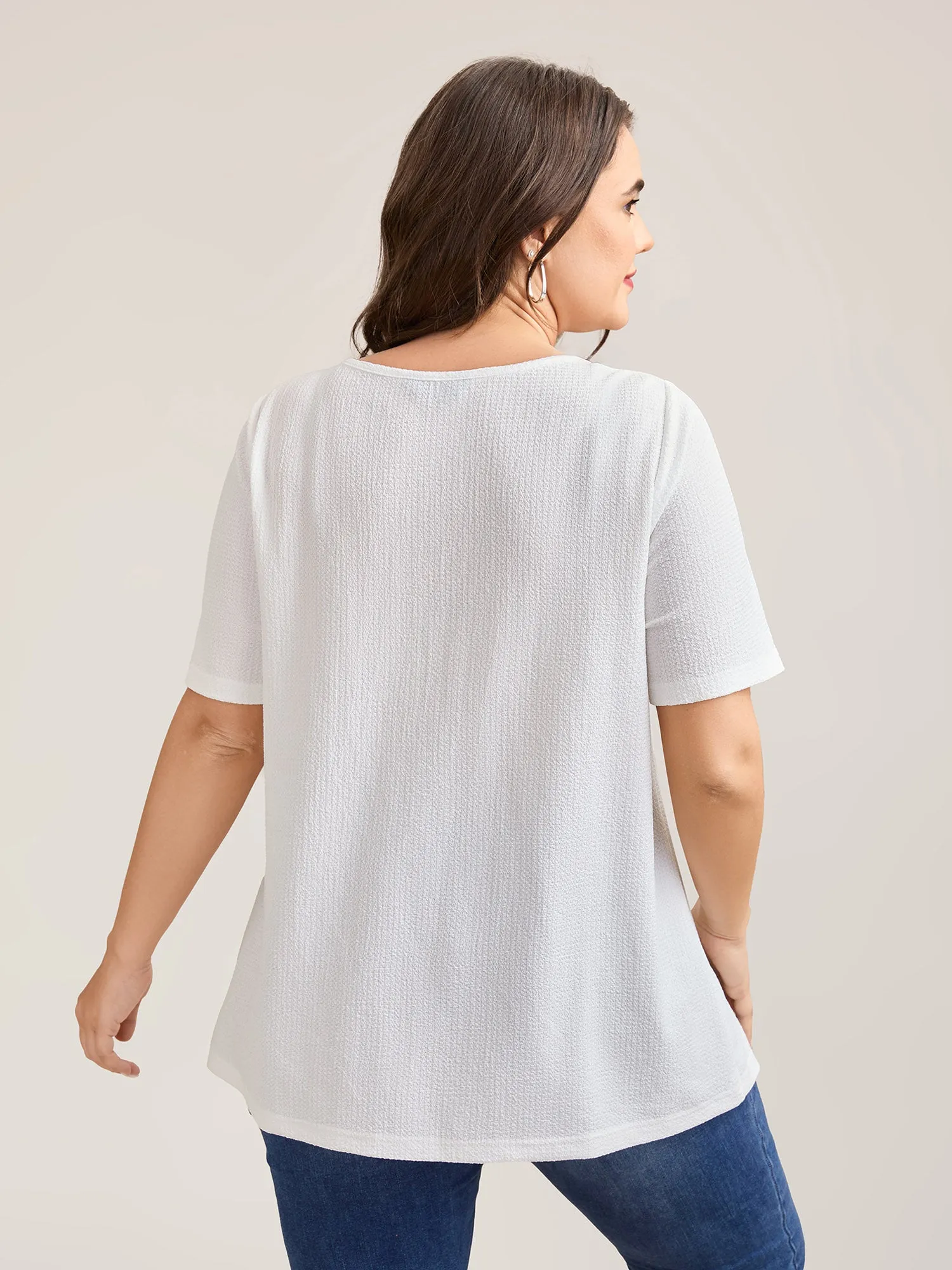 Stretchy Textured Pleated Round Neck T-Shirt sold by Bloomchic product image thumbnail 2