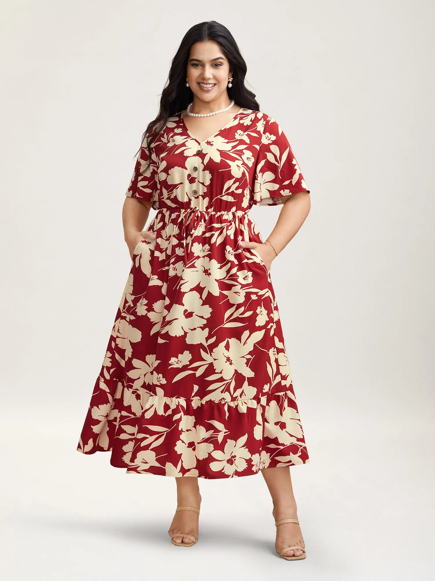 Flirty Floral Print Tied Tiered Maxi Dress sold by Bloomchic