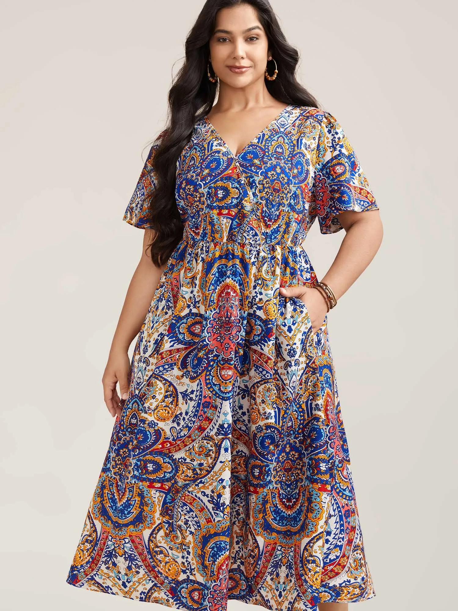 Paisley Print Pockets Surplice Neck Midi Dress sold by Bloomchic product image thumbnail 3