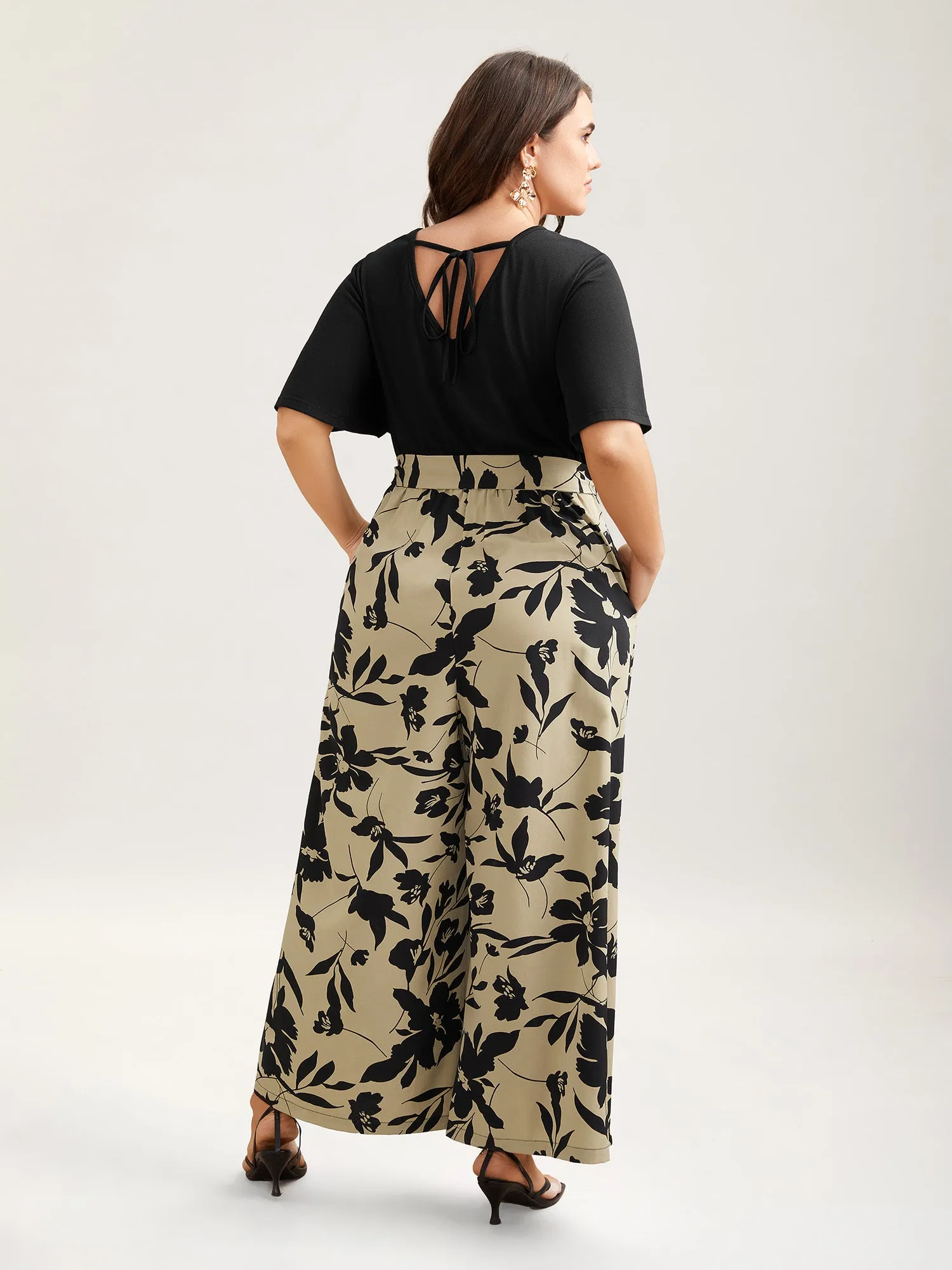 Floral Print Spliced Belted Wide-Leg Jumpsuit sold by Bloomchic product image thumbnail 4