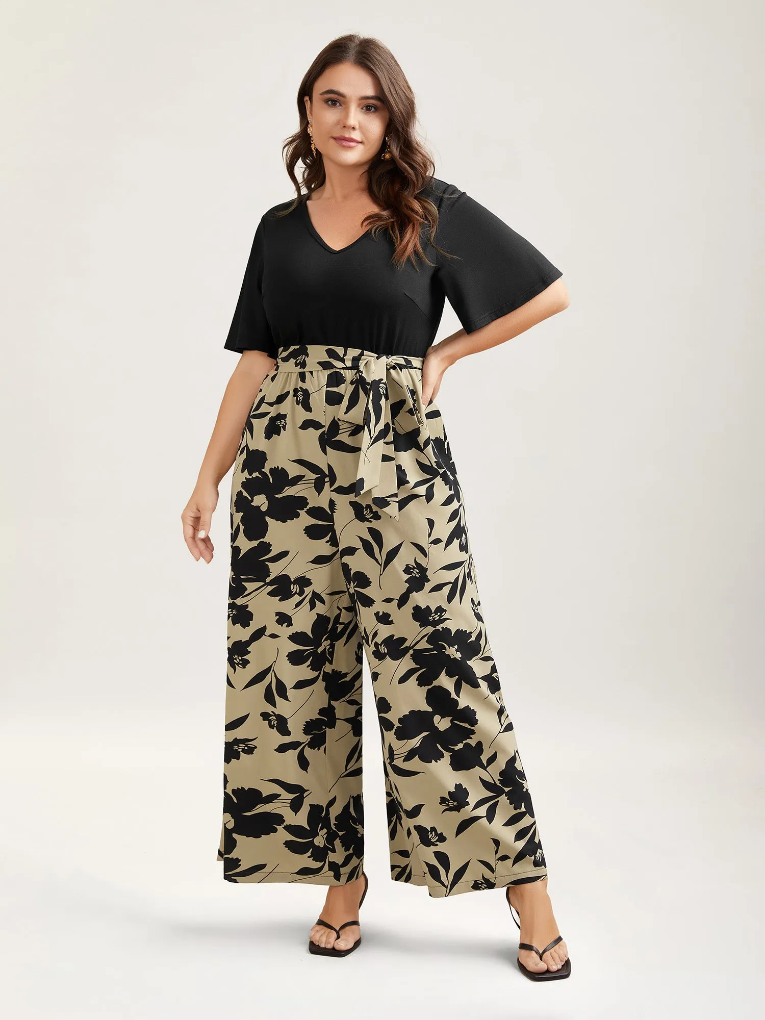 Floral Print Spliced Belted Wide-Leg Jumpsuit sold by Bloomchic product image thumbnail 3
