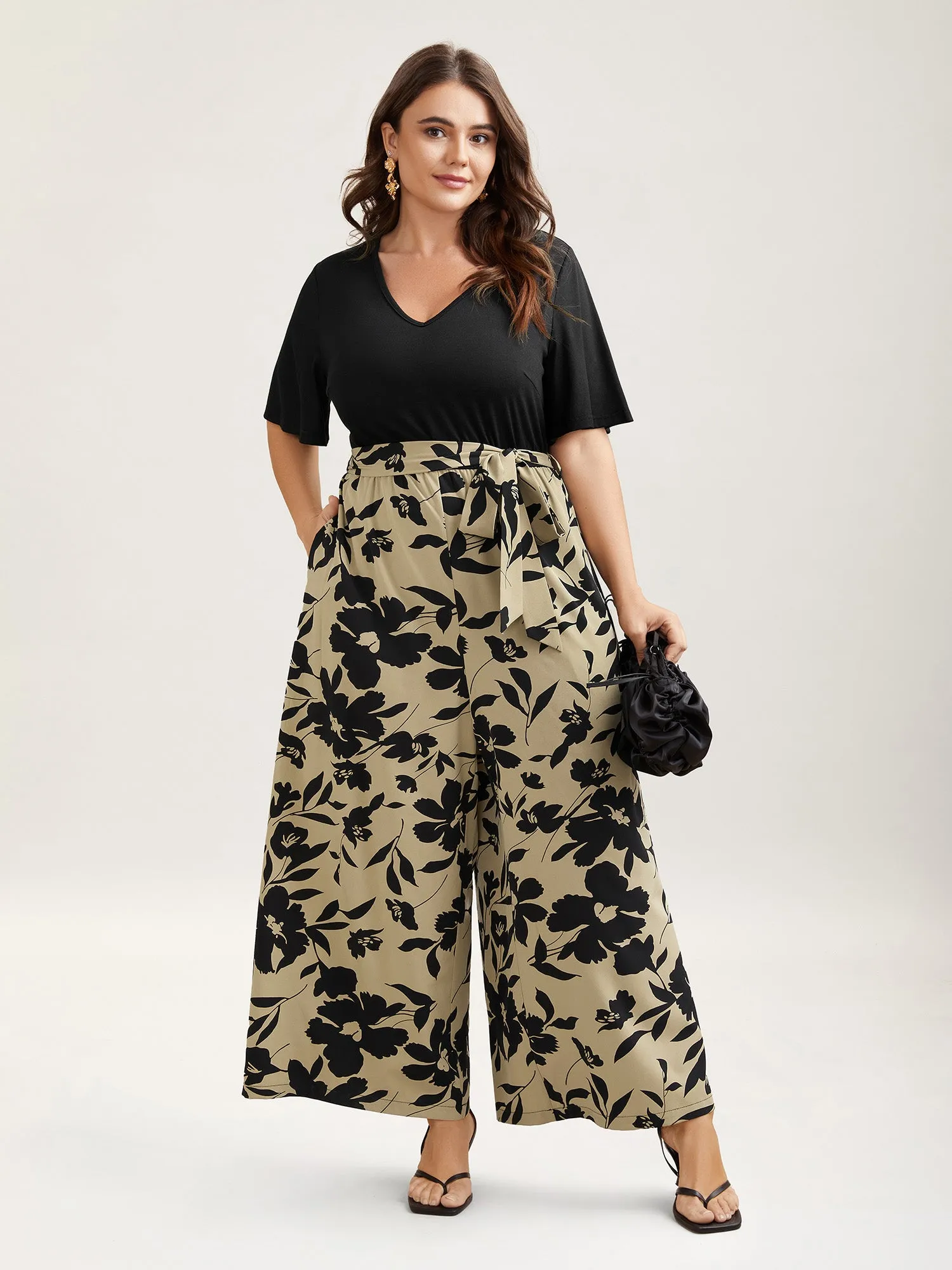 Floral Print Spliced Belted Wide-Leg Jumpsuit sold by Bloomchic