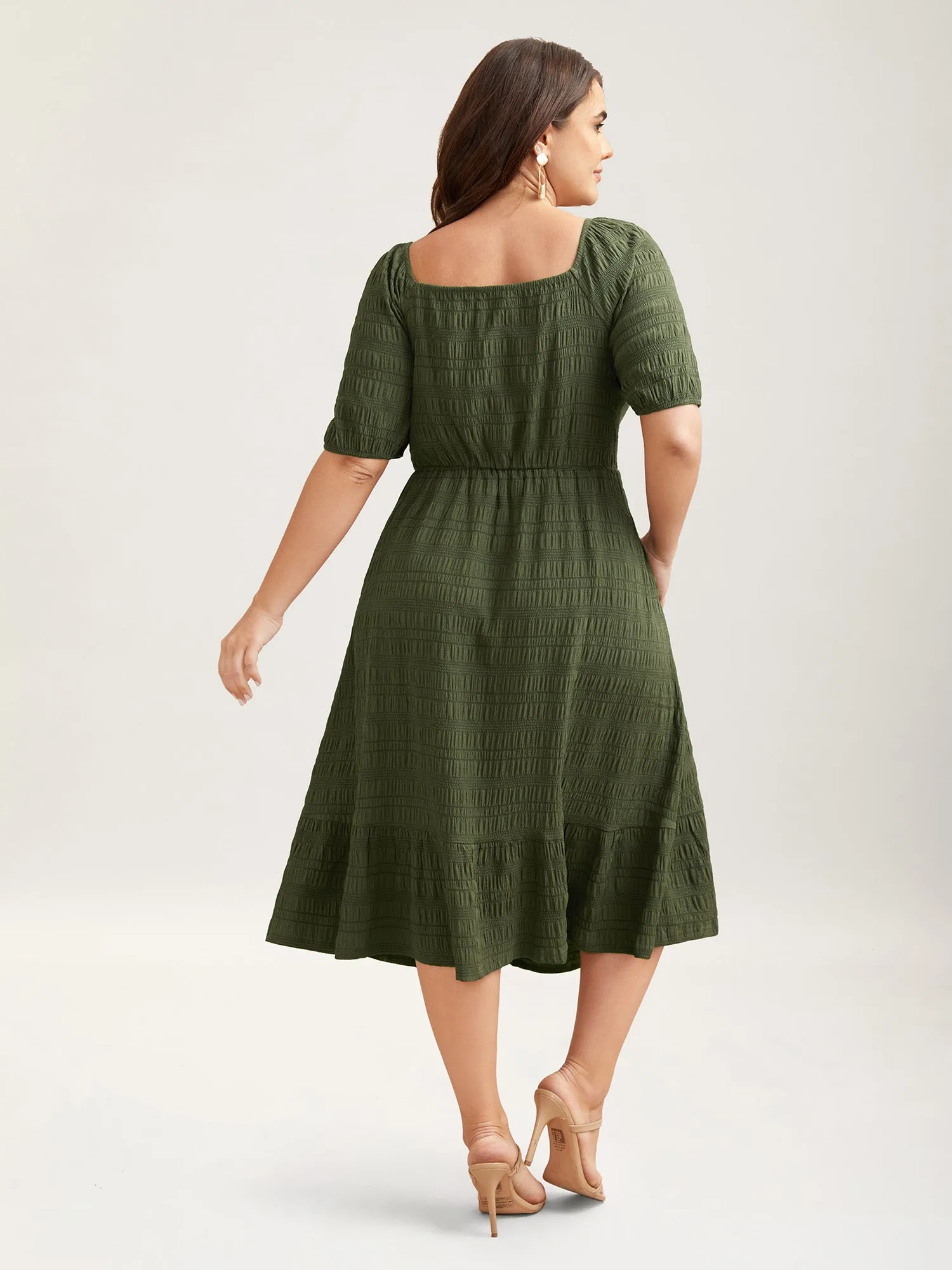 Textured Front-Twist Square Neck Midi Dress sold by Bloomchic product image thumbnail 4
