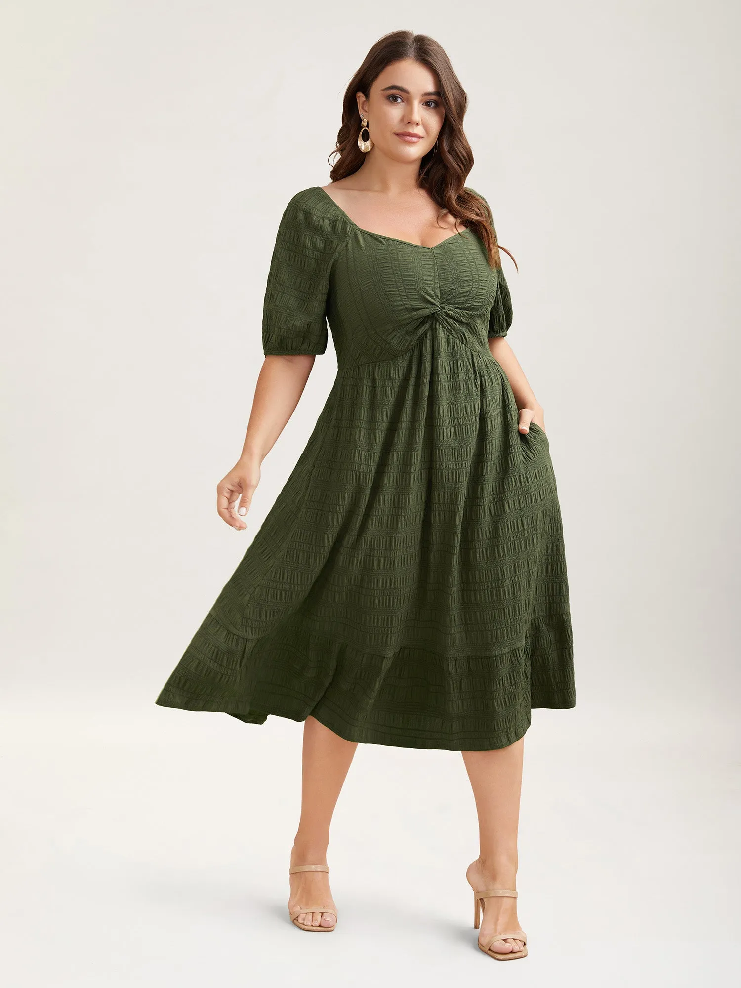 Textured Front-Twist Square Neck Midi Dress sold by Bloomchic product image thumbnail 2
