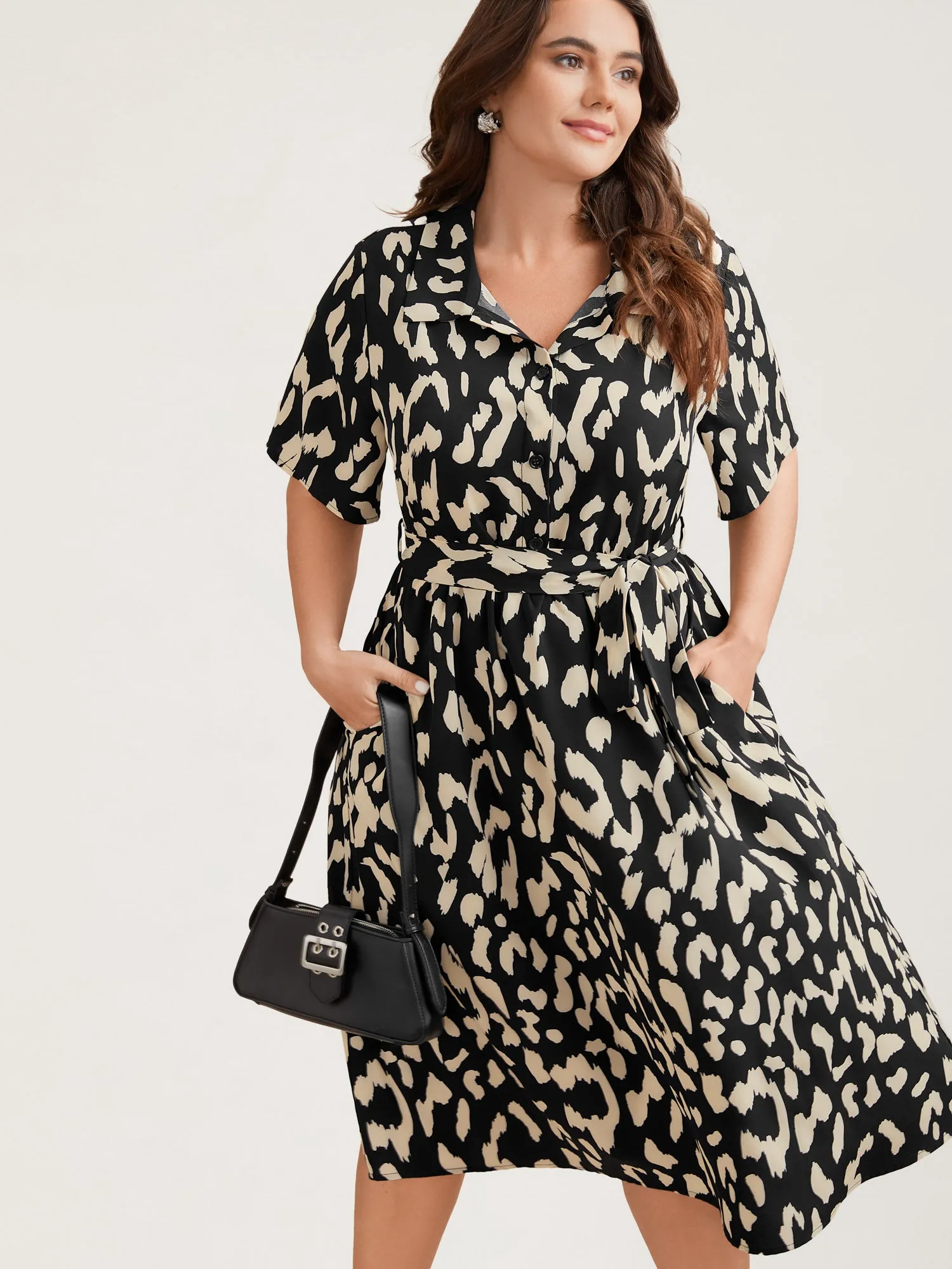 Waist-Tie Pockets Shirt Collar Midi Dress sold by Bloomchic product image thumbnail 5