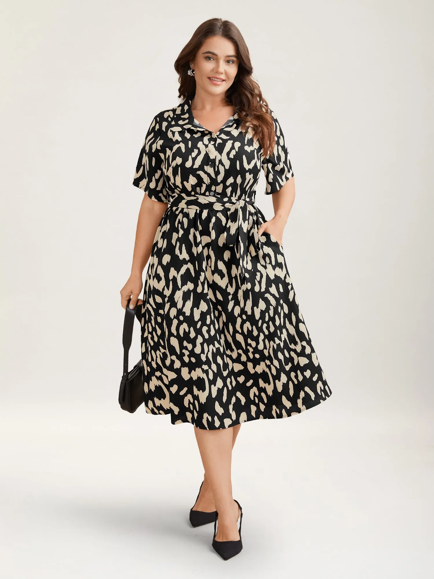 Waist-Tie Pockets Shirt Collar Midi Dress sold by Bloomchic product image thumbnail 2