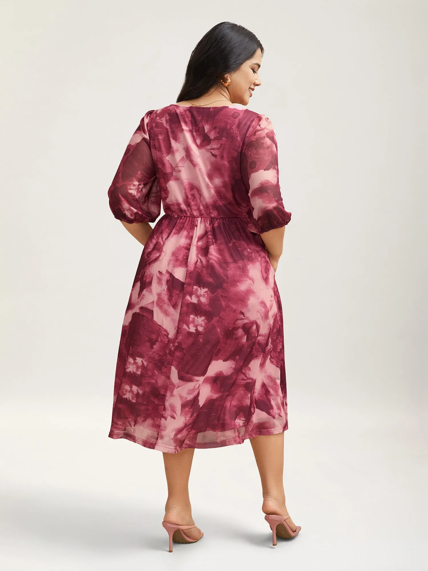 Ombre Gradient Mesh Puff Sleeve Midi Dress sold by Bloomchic product image thumbnail 4