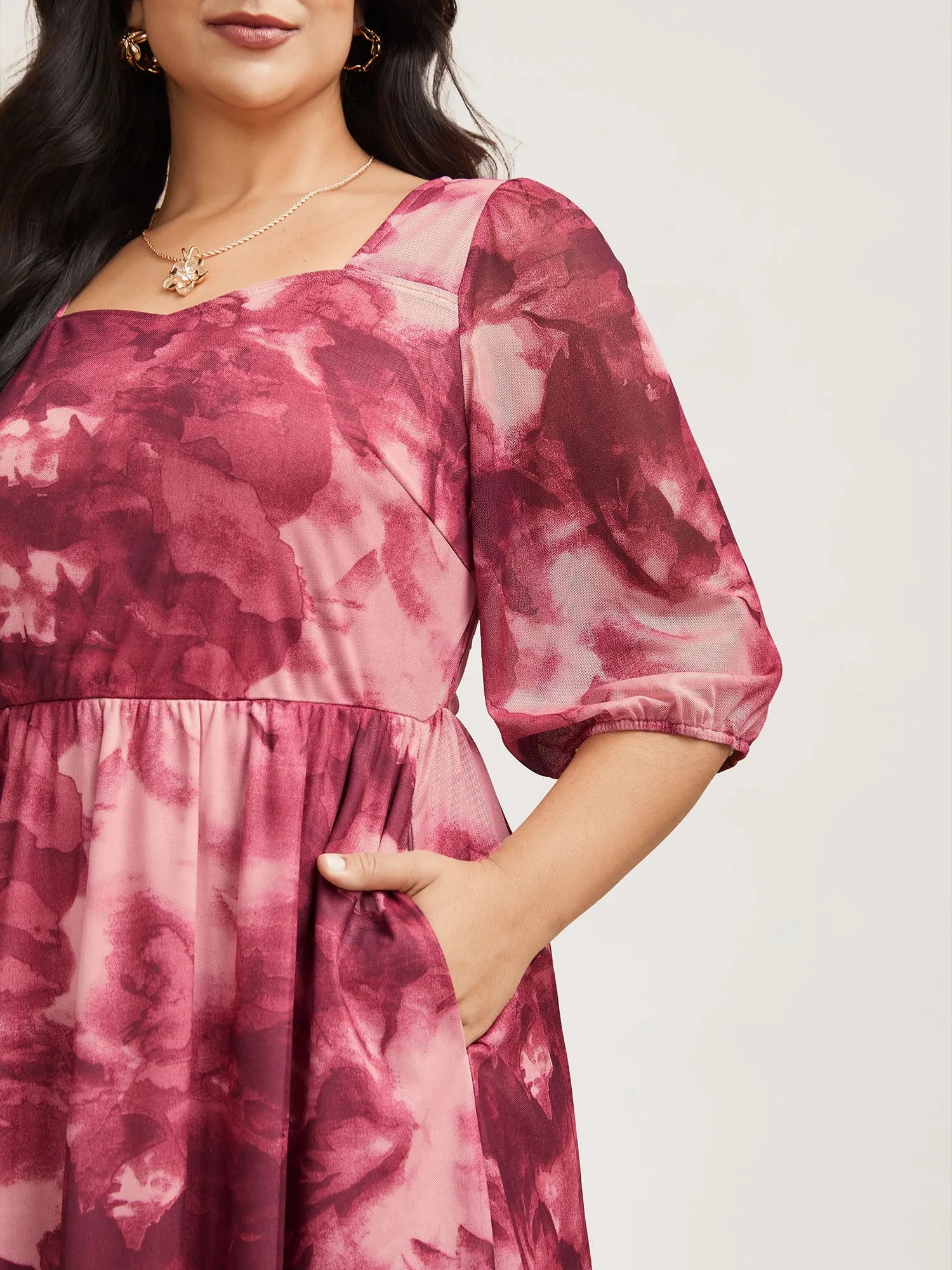 Ombre Gradient Mesh Puff Sleeve Midi Dress sold by Bloomchic product image thumbnail 3