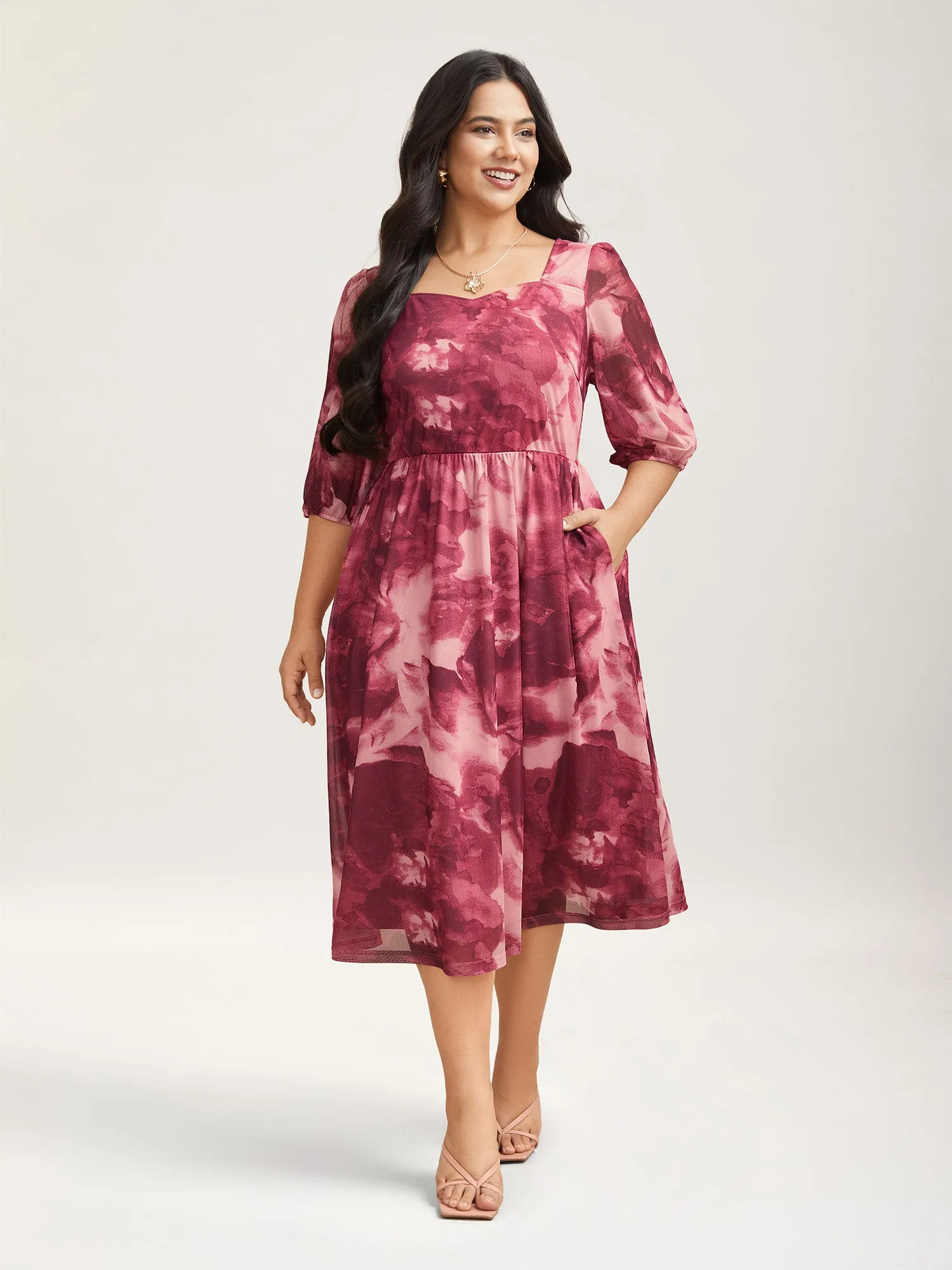 Ombre Gradient Mesh Puff Sleeve Midi Dress sold by Bloomchic product image thumbnail 2