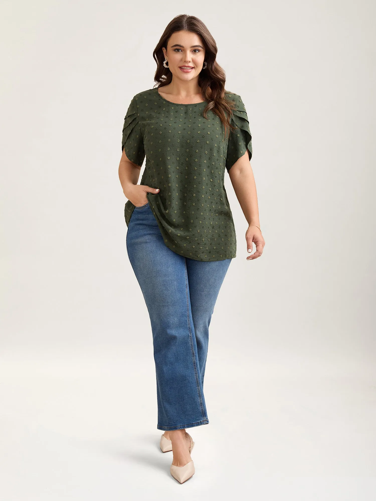 Textured Color Contrast Petal Sleeve Blouse sold by Bloomchic product image thumbnail 2