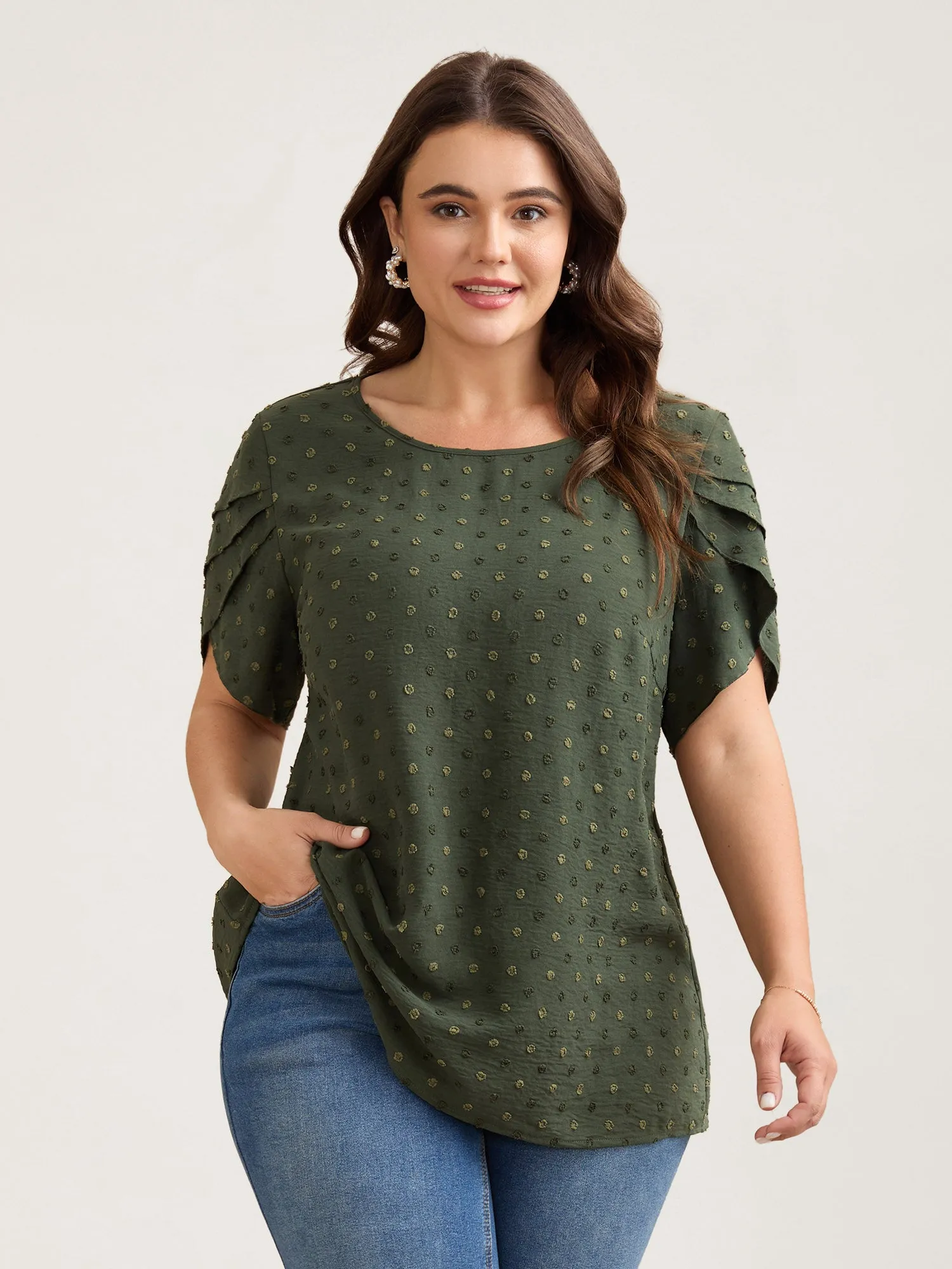 Textured Color Contrast Petal Sleeve Blouse sold by Bloomchic product image thumbnail 3