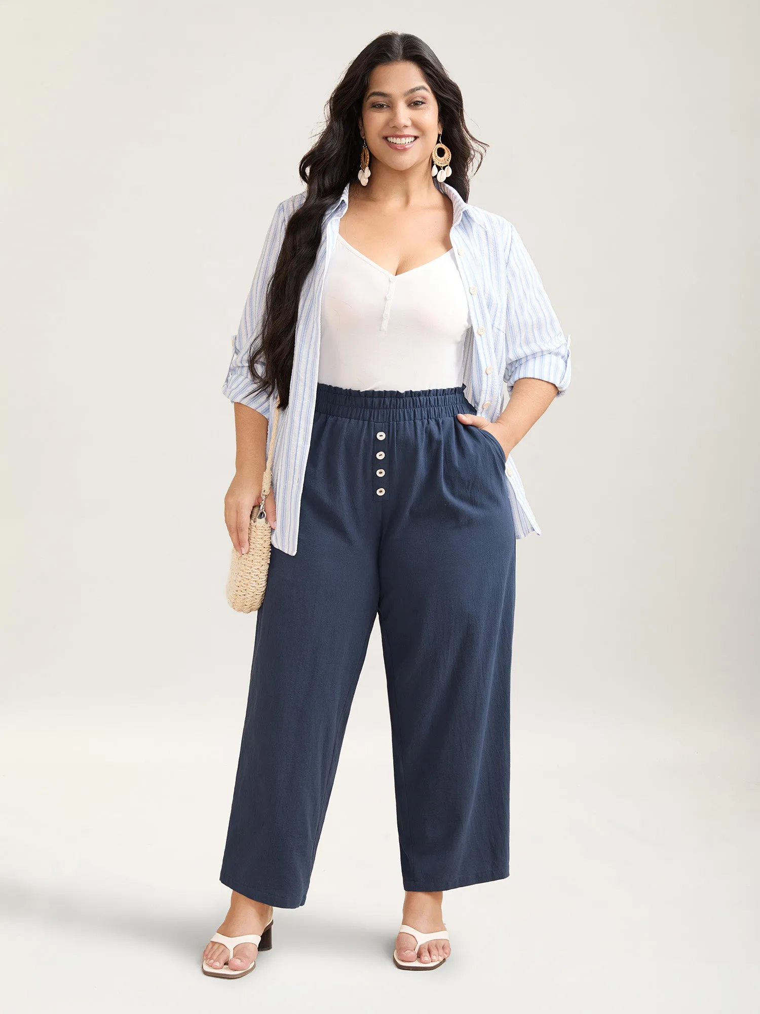 Buckle Buttons Straight-Leg Pull On Pants sold by Bloomchic product image thumbnail 2