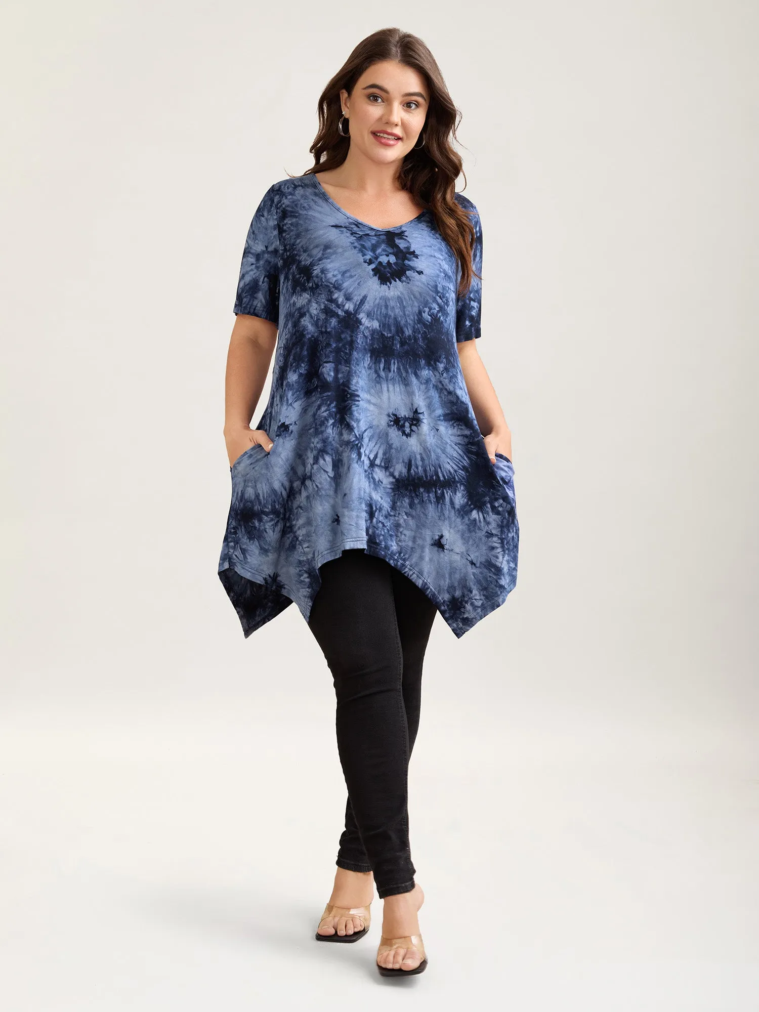 Tie-Dye Stretchy Asymmetrical Hem T-Shirt sold by Bloomchic product image thumbnail 2