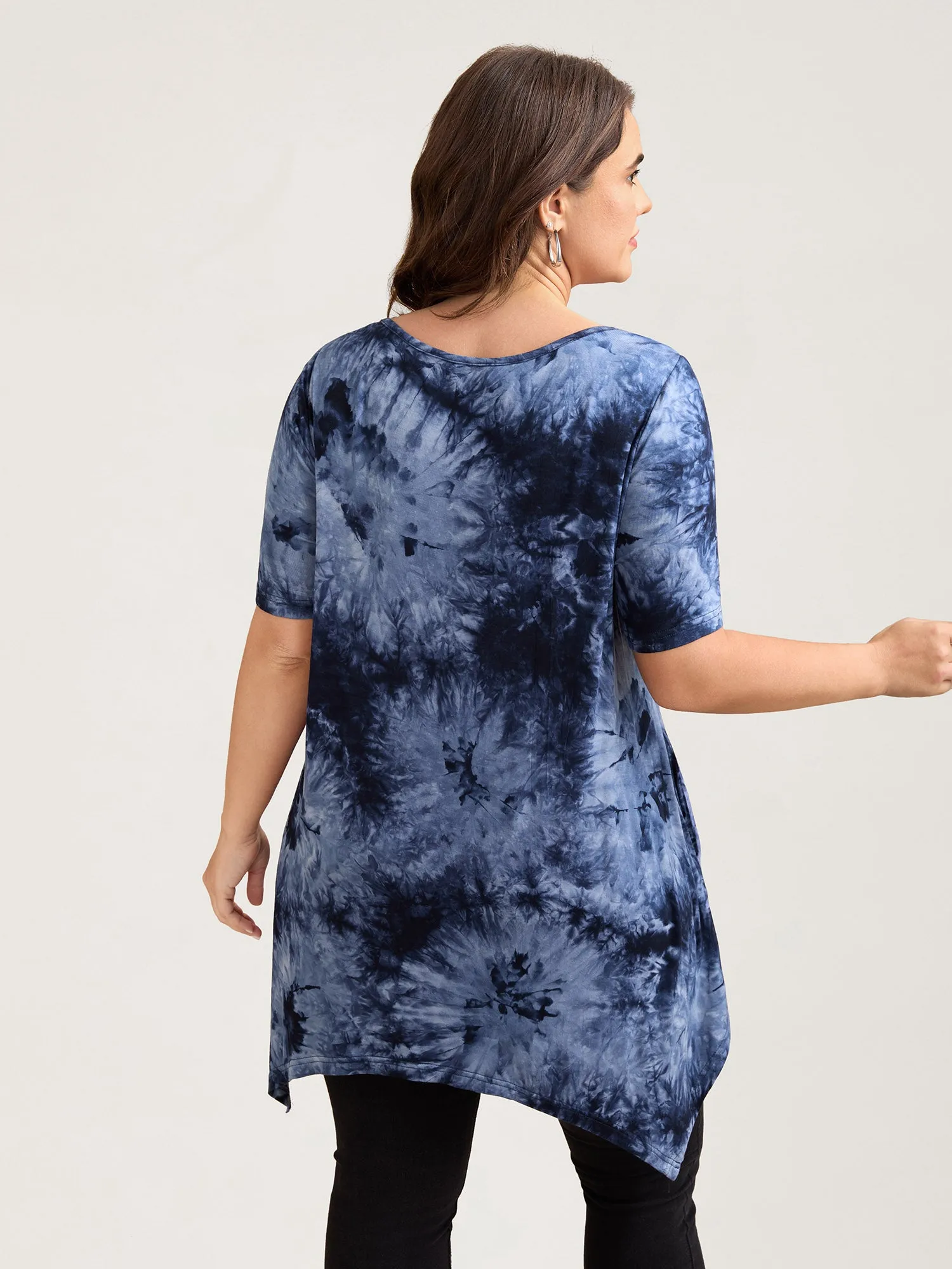 Tie-Dye Stretchy Asymmetrical Hem T-Shirt sold by Bloomchic product image thumbnail 3