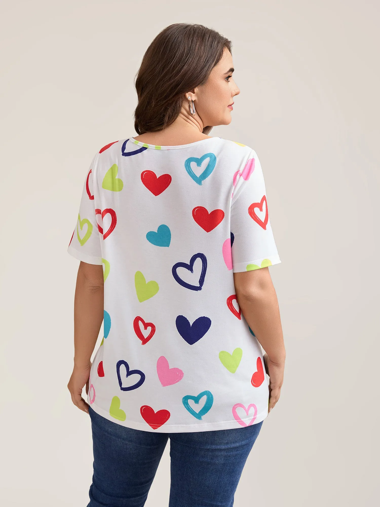 Multi-Color Heart Pattern Round Neck T-Blouse sold by Bloomchic product image thumbnail 4