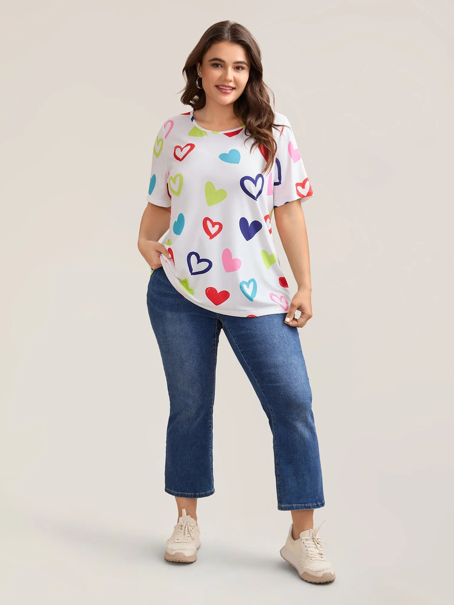 Multi-Color Heart Pattern Round Neck T-Blouse sold by Bloomchic product image thumbnail 2