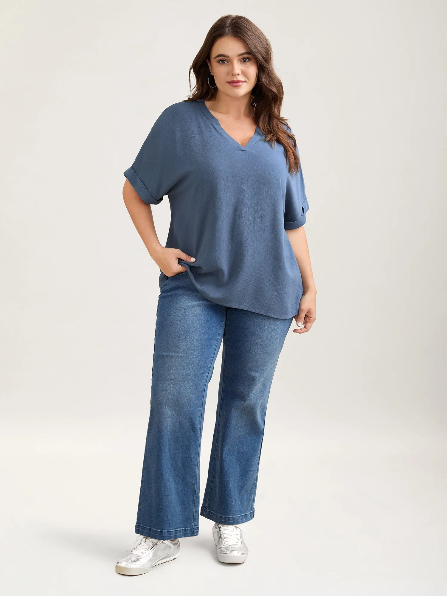 Rayon Dolman Sleeve Notched Collar Blouse sold by Bloomchic product image thumbnail 3