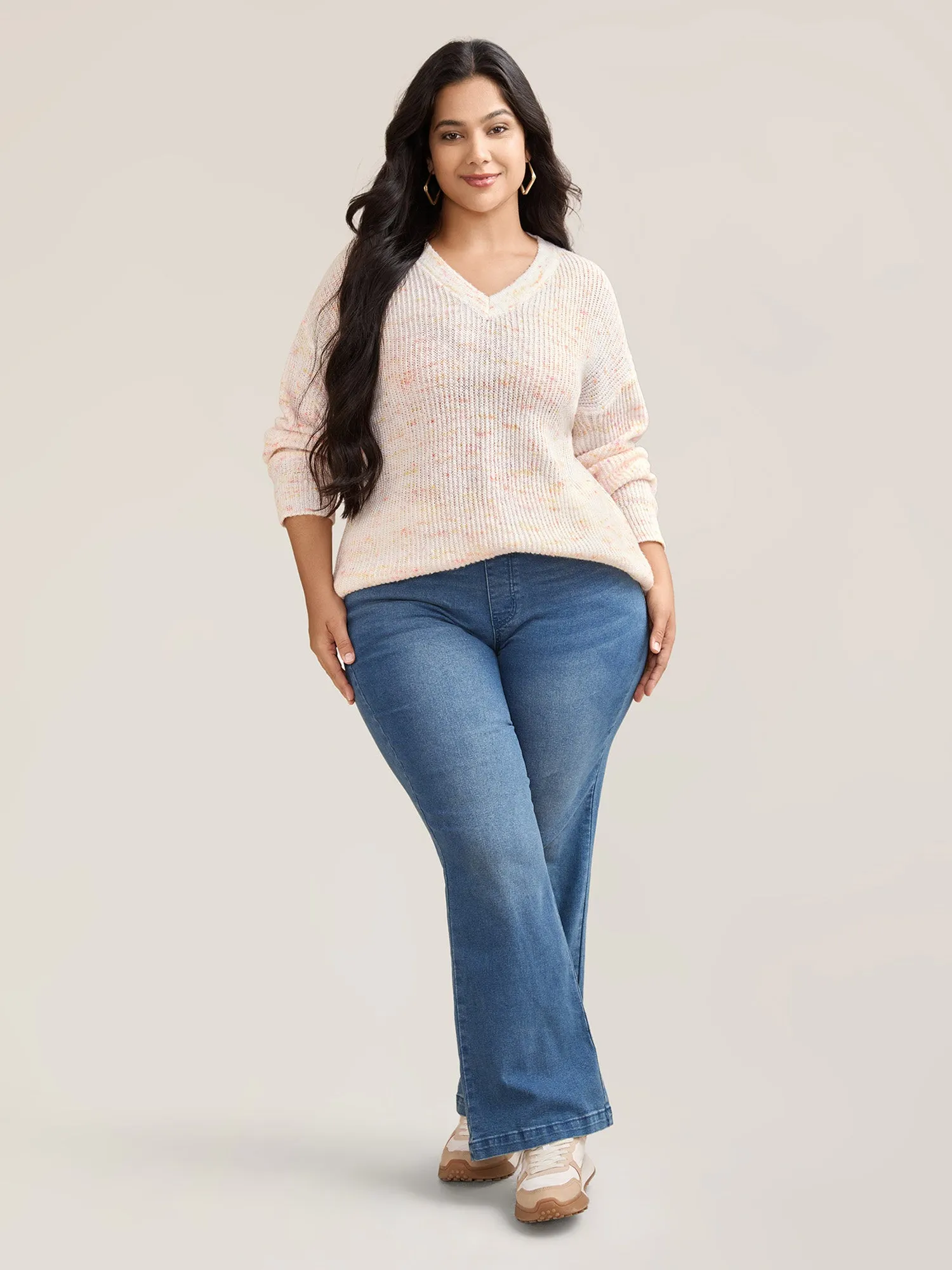 Ribbed Texture V-Neck Fitted Pullover sold by Bloomchic product image thumbnail 3