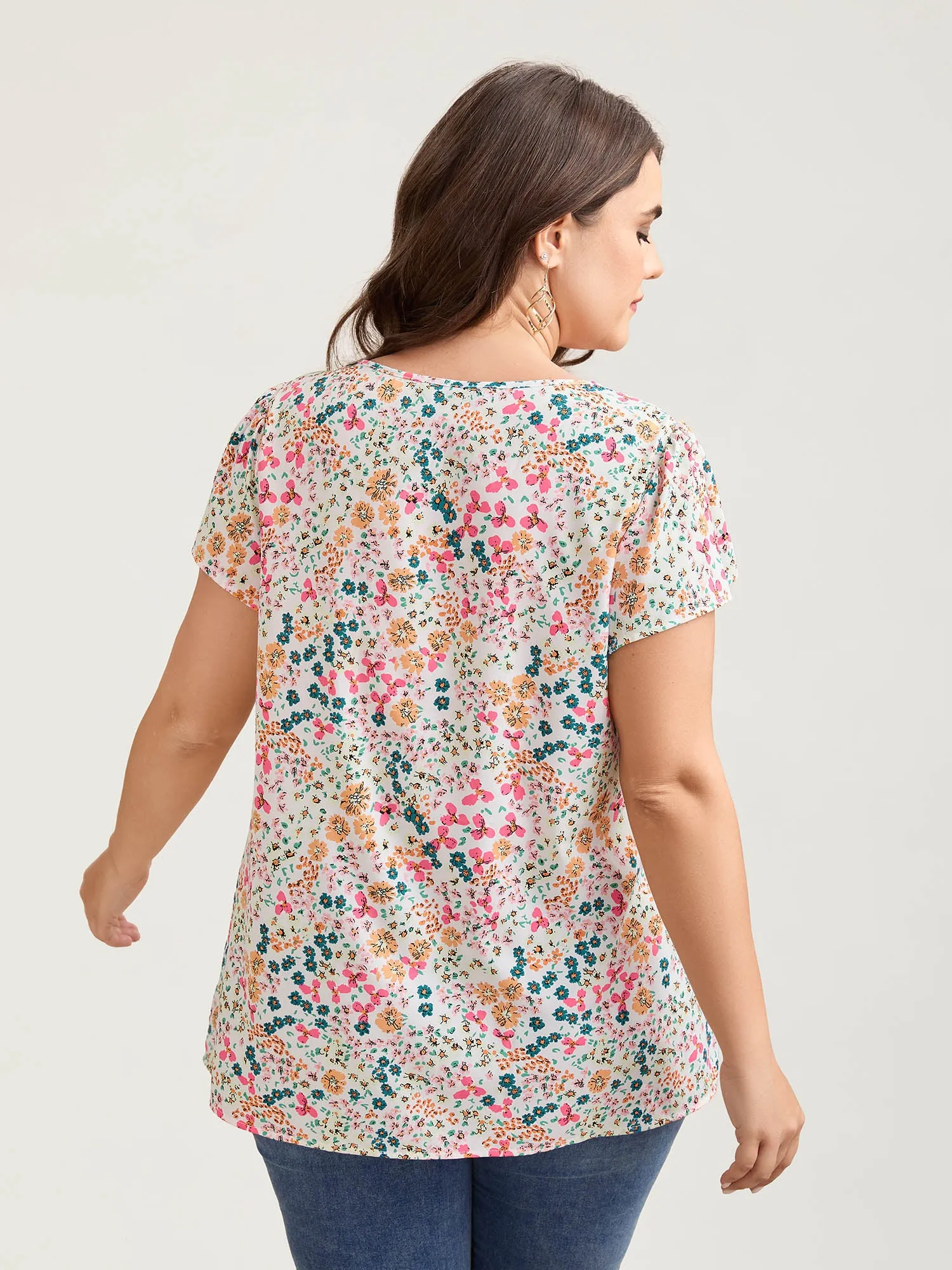 Multi-Color Floral Print Lace Spliced Blouse sold by Bloomchic product image thumbnail 4