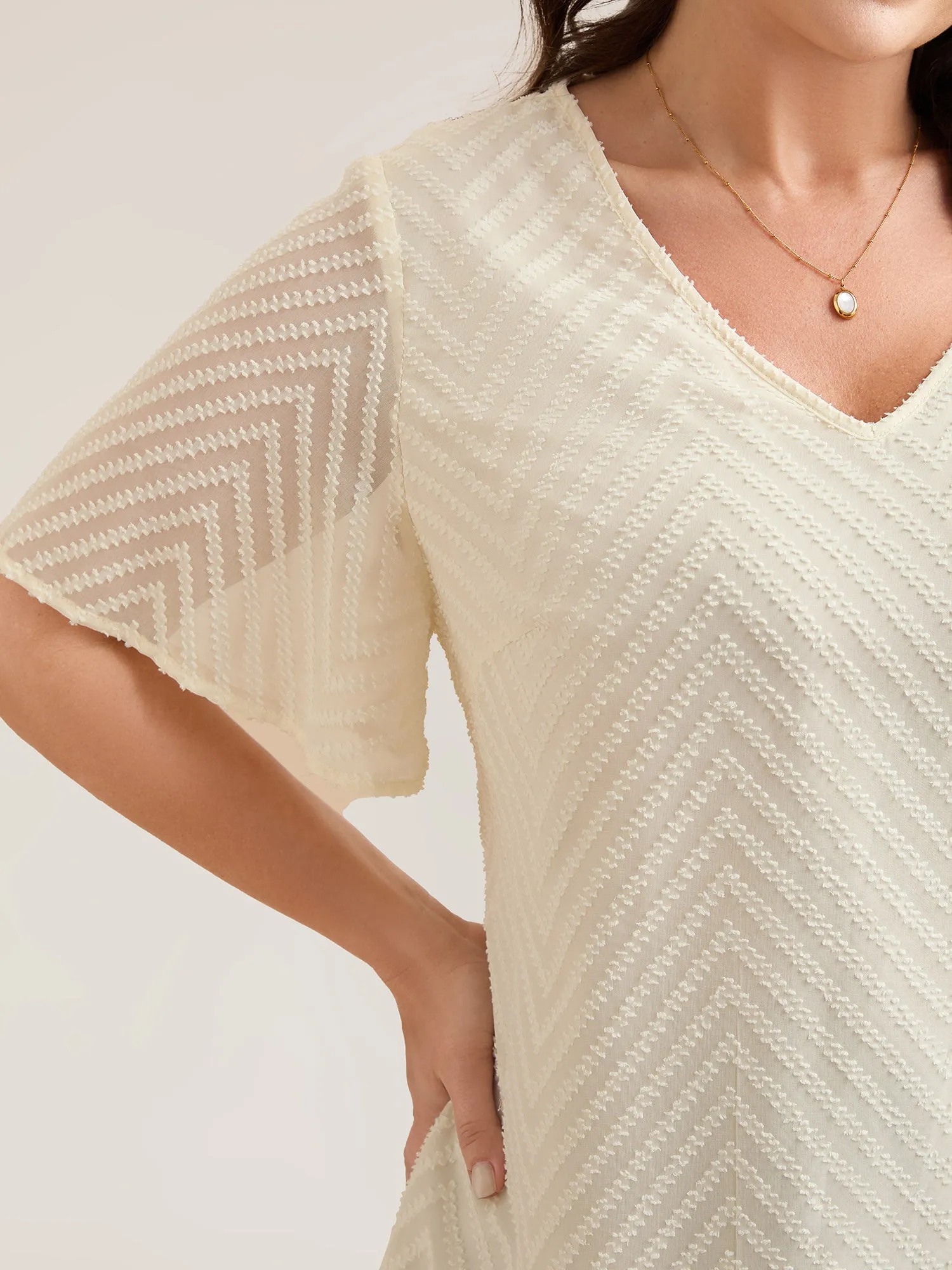 Textured Sheer Ruffled Sleeve Blouse sold by Bloomchic product image thumbnail 4