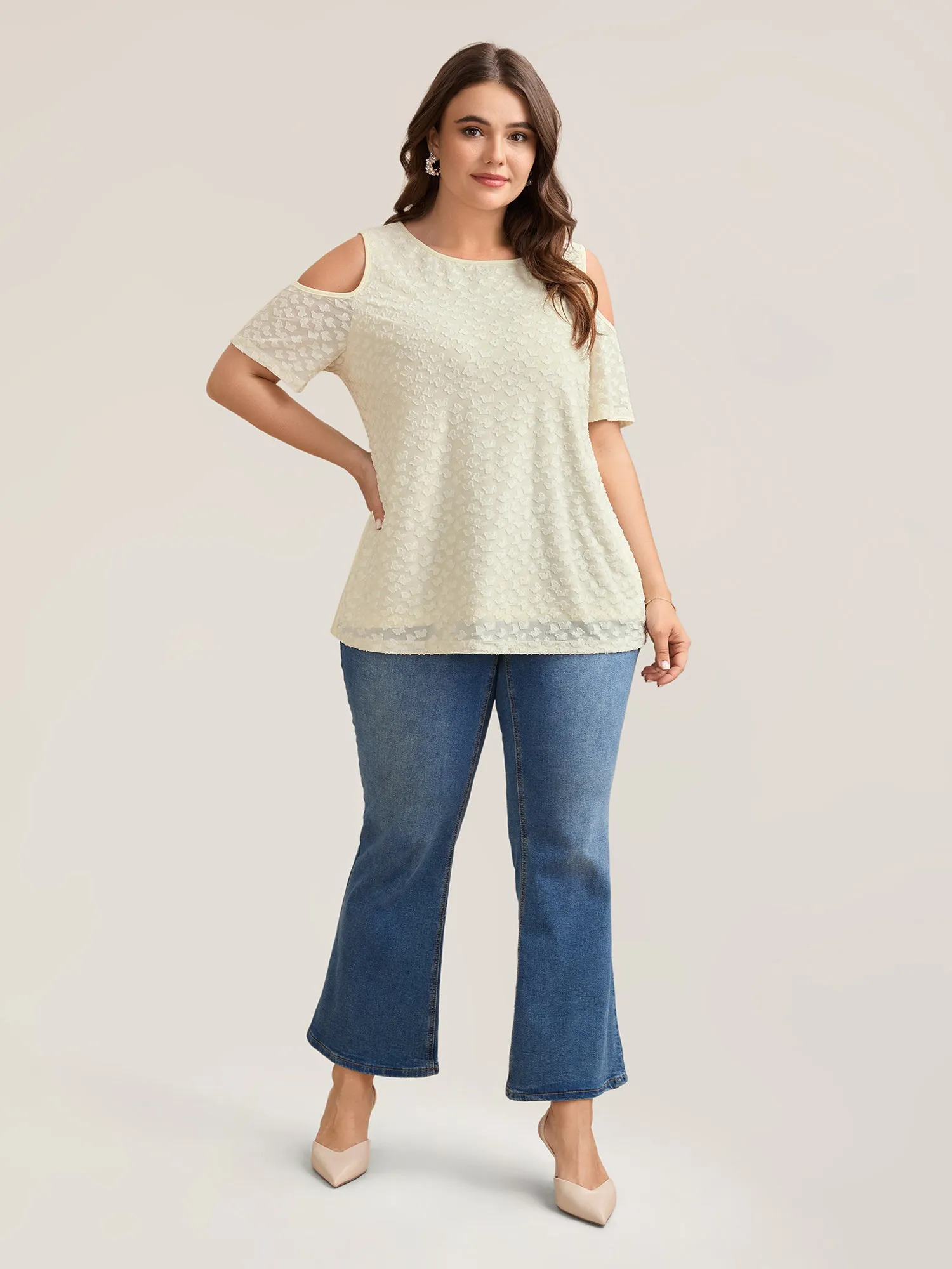 Textured Off-Shoulder Lined T-Shirt sold by Bloomchic product image thumbnail 3