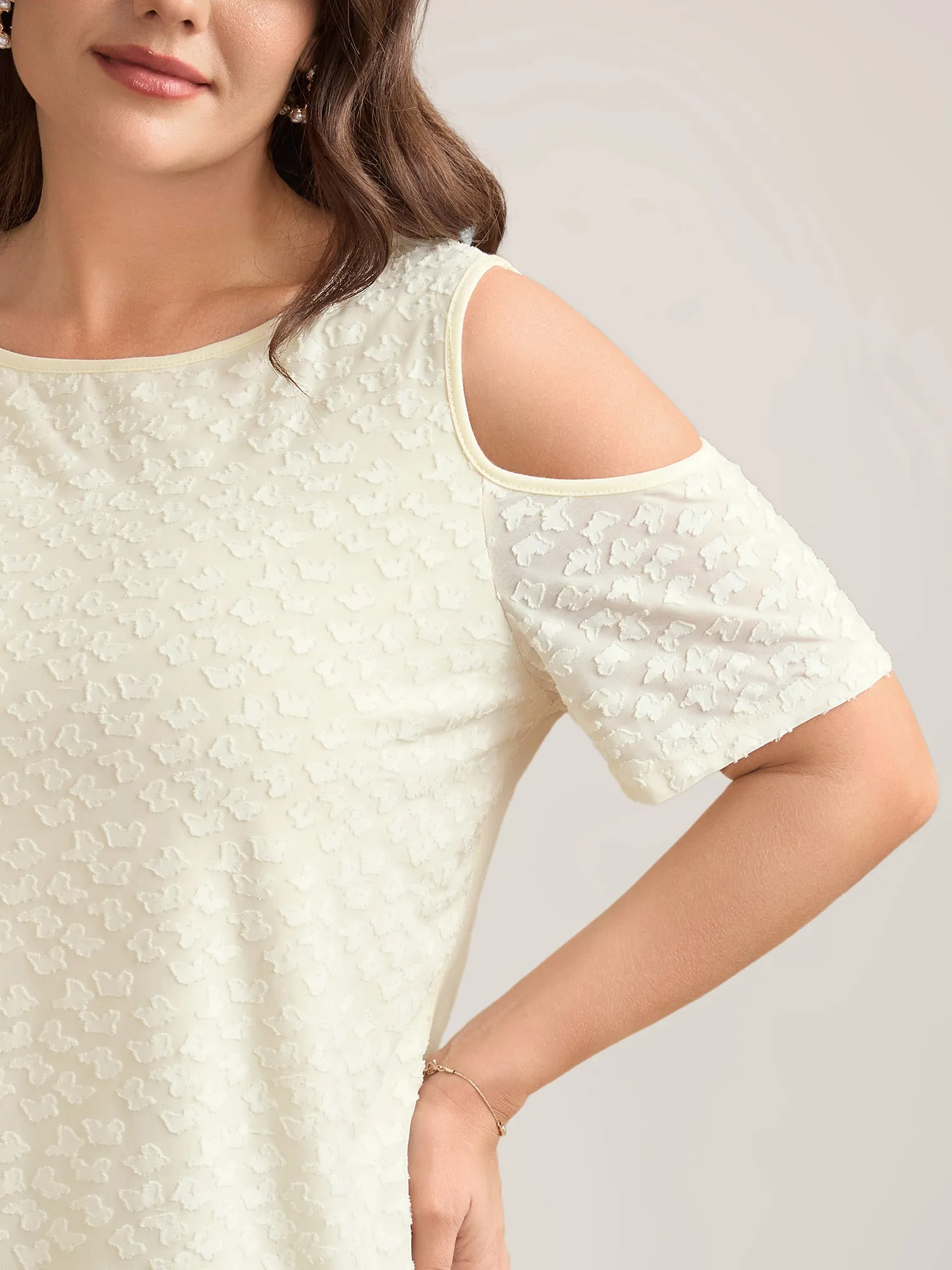Textured Off-Shoulder Lined T-Shirt sold by Bloomchic
