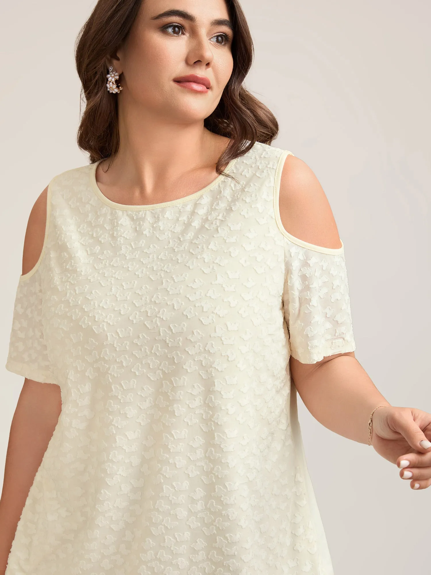 Textured Off-Shoulder Lined T-Shirt sold by Bloomchic product image thumbnail 2