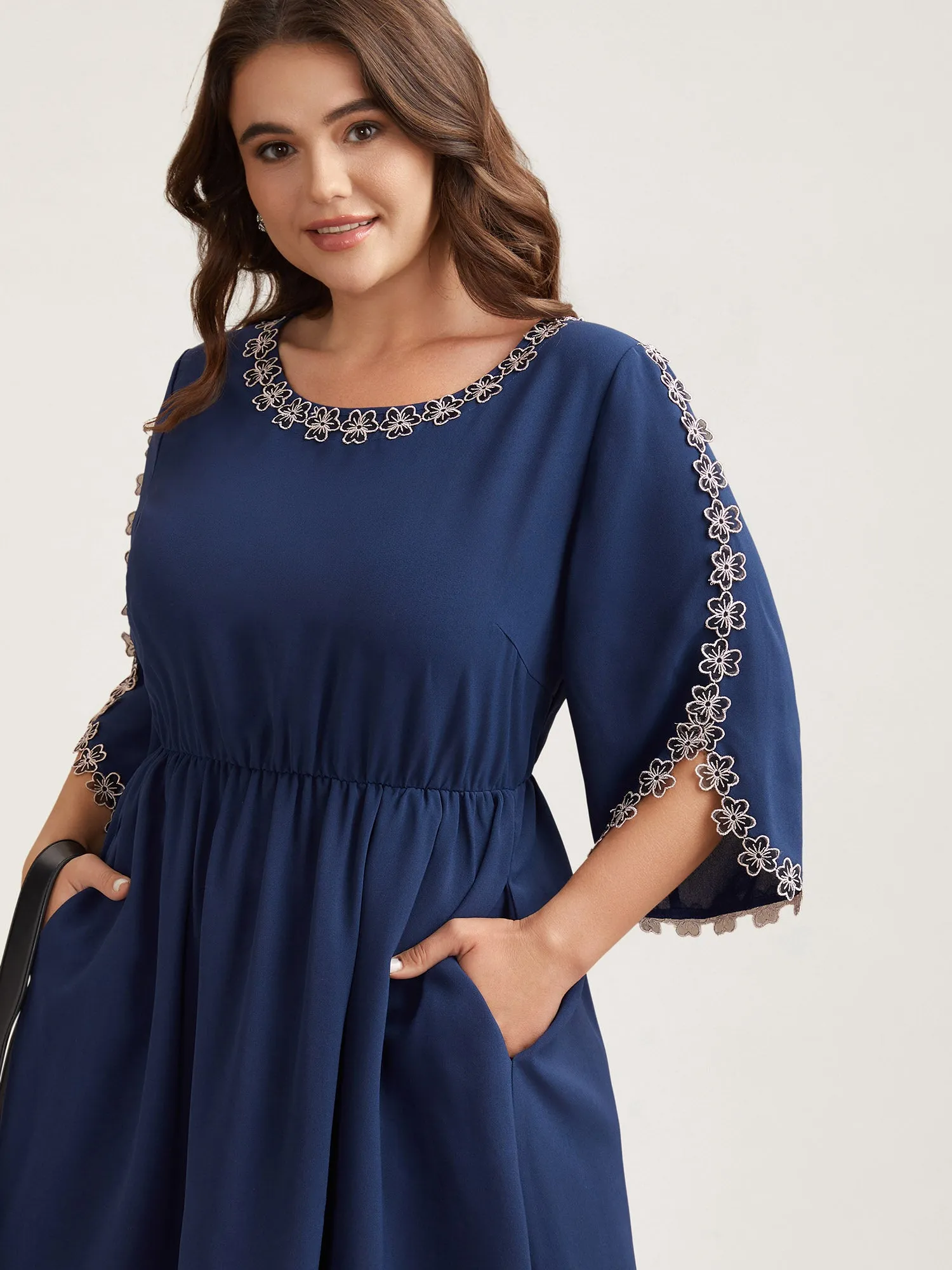 Lace Detail Trumpet Sleeve Midi Dress sold by Bloomchic
