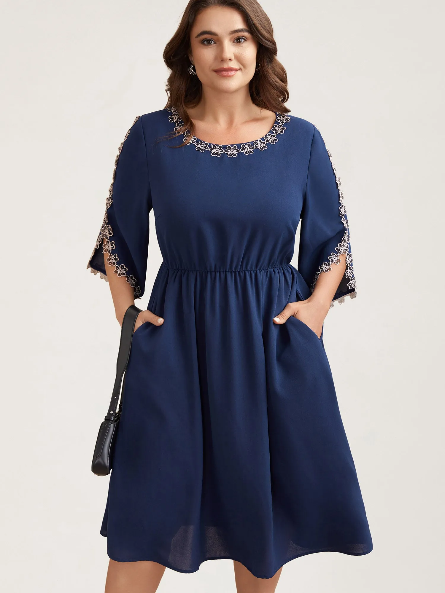 Lace Detail Trumpet Sleeve Midi Dress sold by Bloomchic product image thumbnail 3