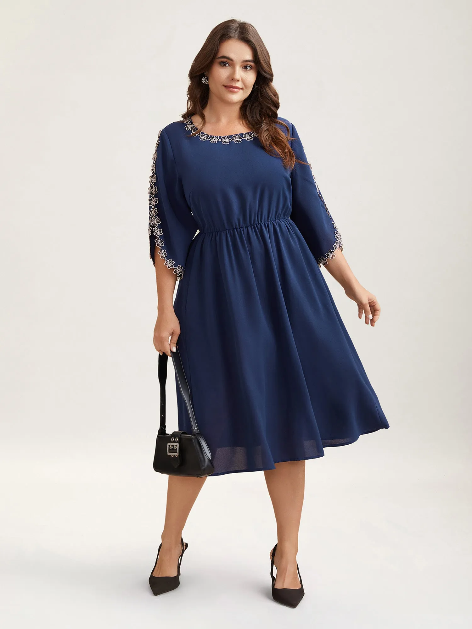 Lace Detail Trumpet Sleeve Midi Dress sold by Bloomchic product image thumbnail 2