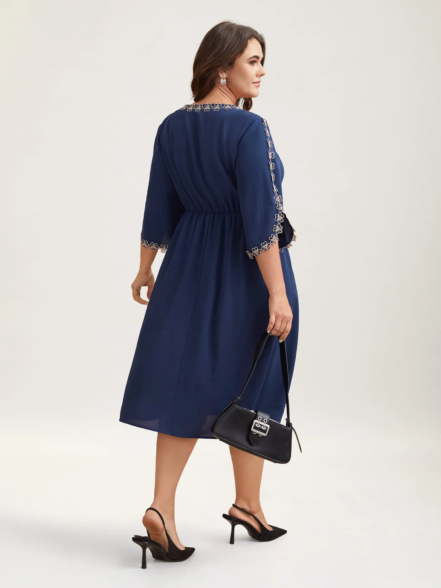 Lace Detail Trumpet Sleeve Midi Dress sold by Bloomchic product image thumbnail 4